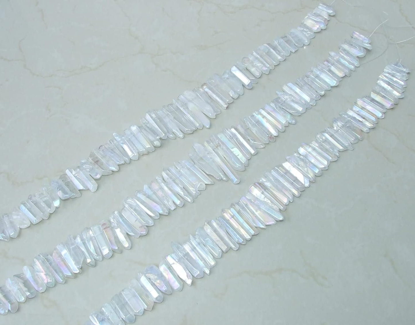 Polished Clear AB Titanium Quartz Points, Angel Aura Points Strand, Quartz Points, Quartz Crystals Points Strand, Gemstone Beads, 20-40+mm - EDGBeadsandGems