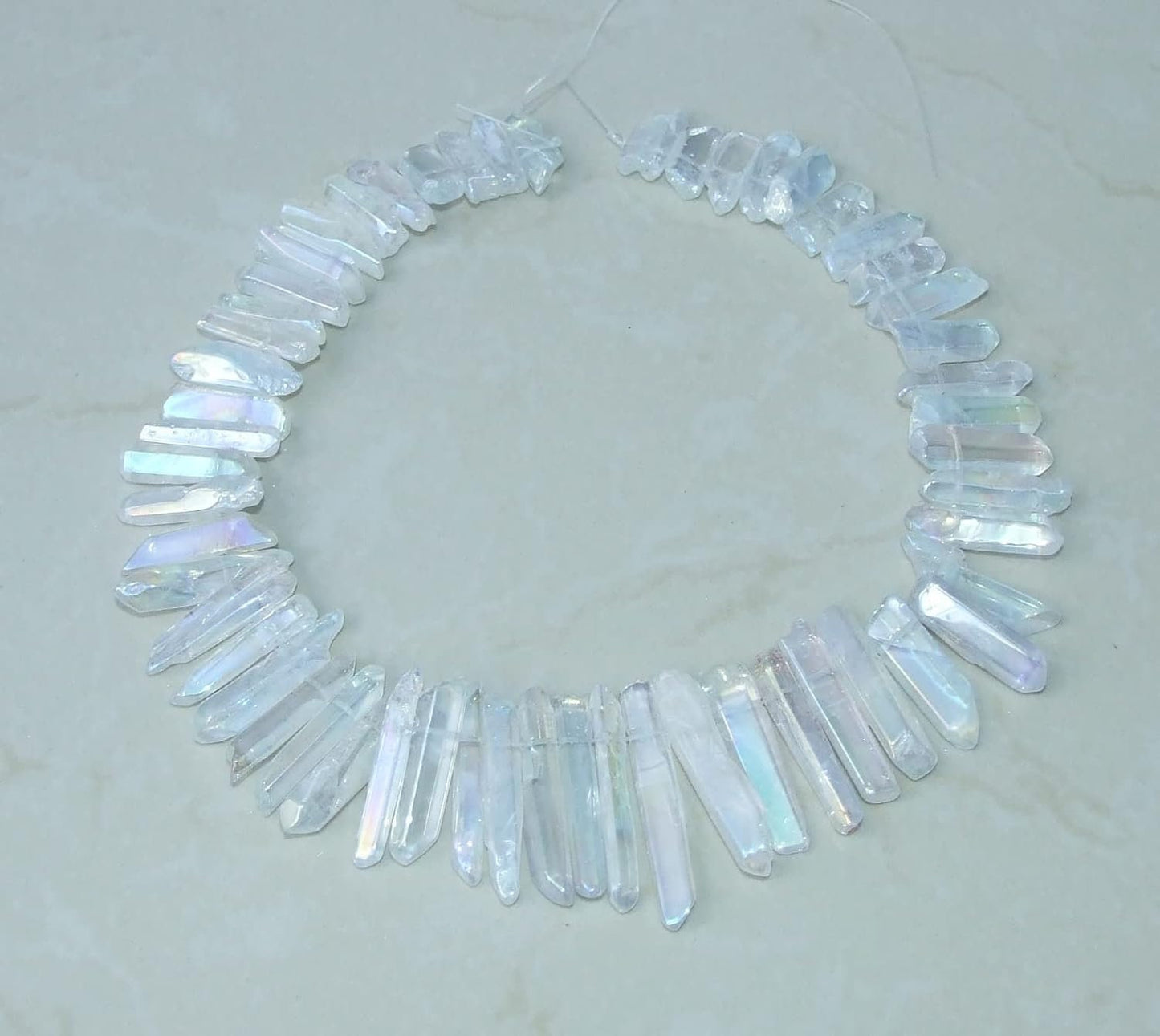 Polished Clear AB Titanium Quartz Points, Angel Aura Points Strand, Quartz Points, Quartz Crystals Points Strand, Gemstone Beads, 20-40+mm - EDGBeadsandGems