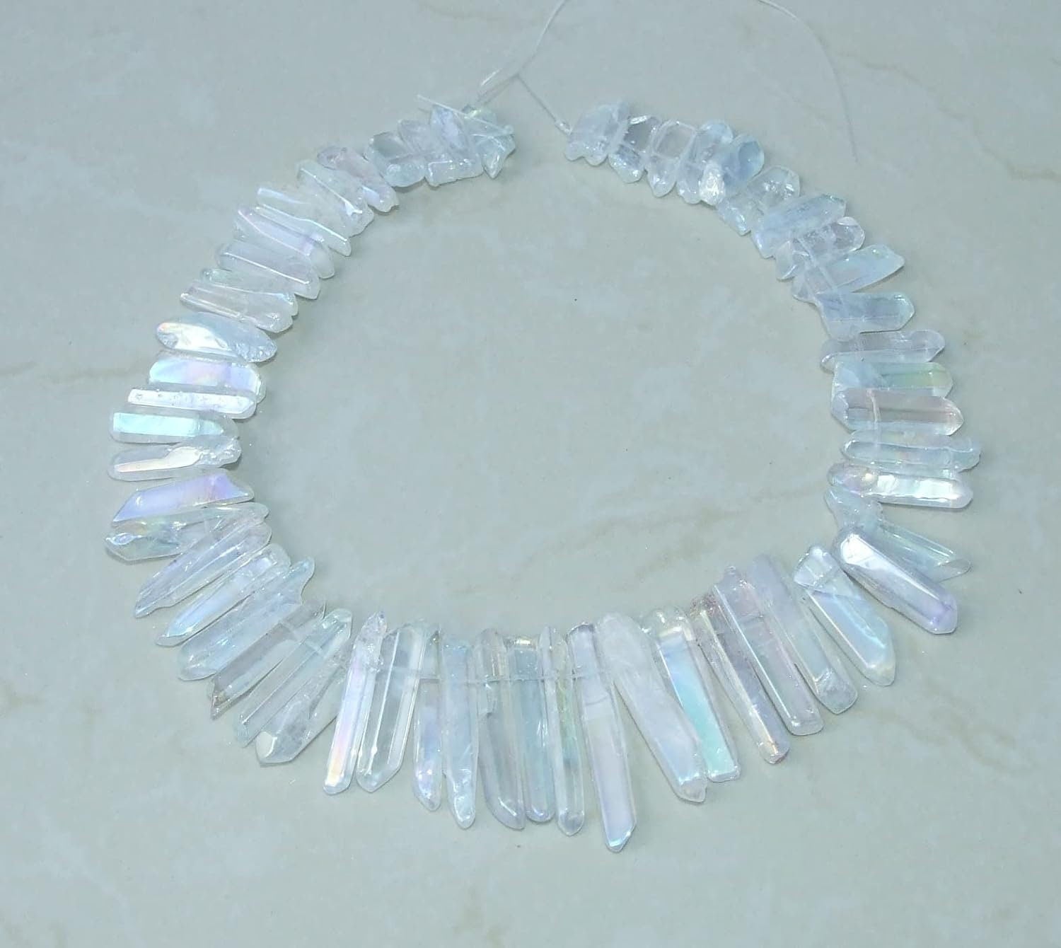 Polished Clear AB Titanium Quartz Points, Angel Aura Points Strand, Quartz Points, Quartz Crystals Points Strand, Gemstone Beads, 20-40+mm - EDGBeadsandGems