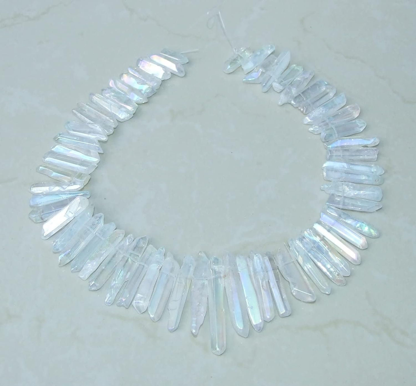 Polished Clear AB Titanium Quartz Points, Angel Aura Points Strand, Quartz Points, Quartz Crystals Points Strand, Gemstone Beads, 20-40+mm - EDGBeadsandGems