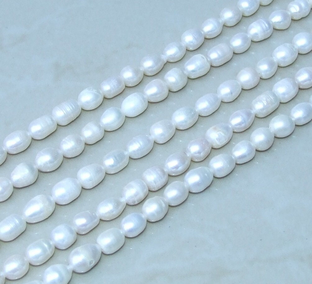 Natural Cultured Freshwater Pearl Beads, Rice Shape, 7mm x 10mm, Half Strand / Full Strand, 41E/A20 - EDGBeadsandGems