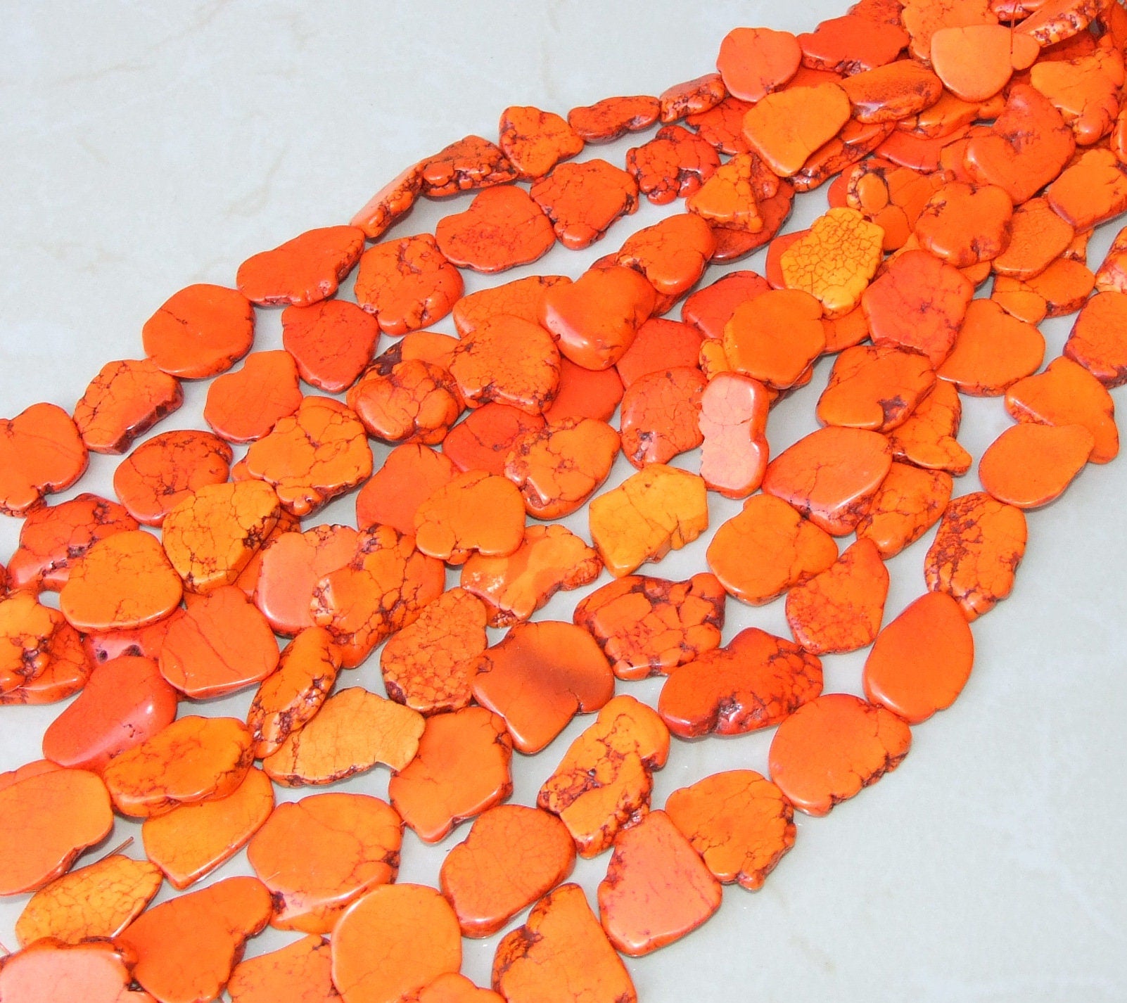 Orange Magnesite Beads, Magnesite Nuggets Beads Slabs, Howlite Beads, Slab Gemstones, Howlite Necklace, Loose Stones, Slabs - 25mm to 35mm - EDGBeadsandGems