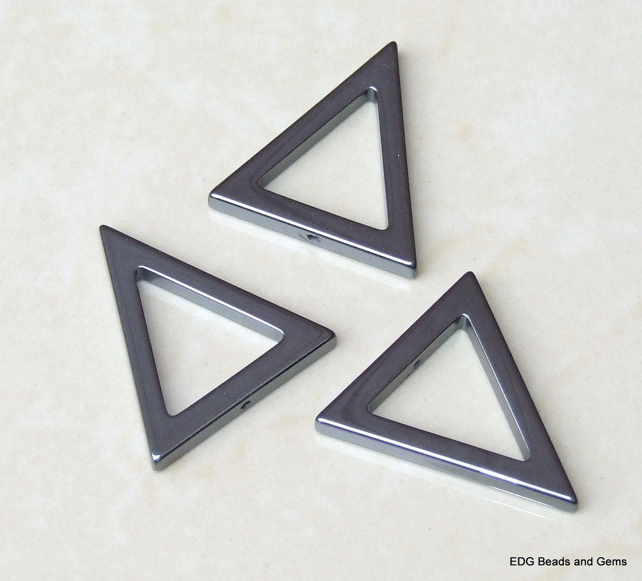 Hematite Triangle Pendant, Hematite Beads, Hematite Necklace, Gemstone Pendant, Hematite Stone, Hematite Bracelet, Three Triangles, 32mm - EDGBeadsandGems