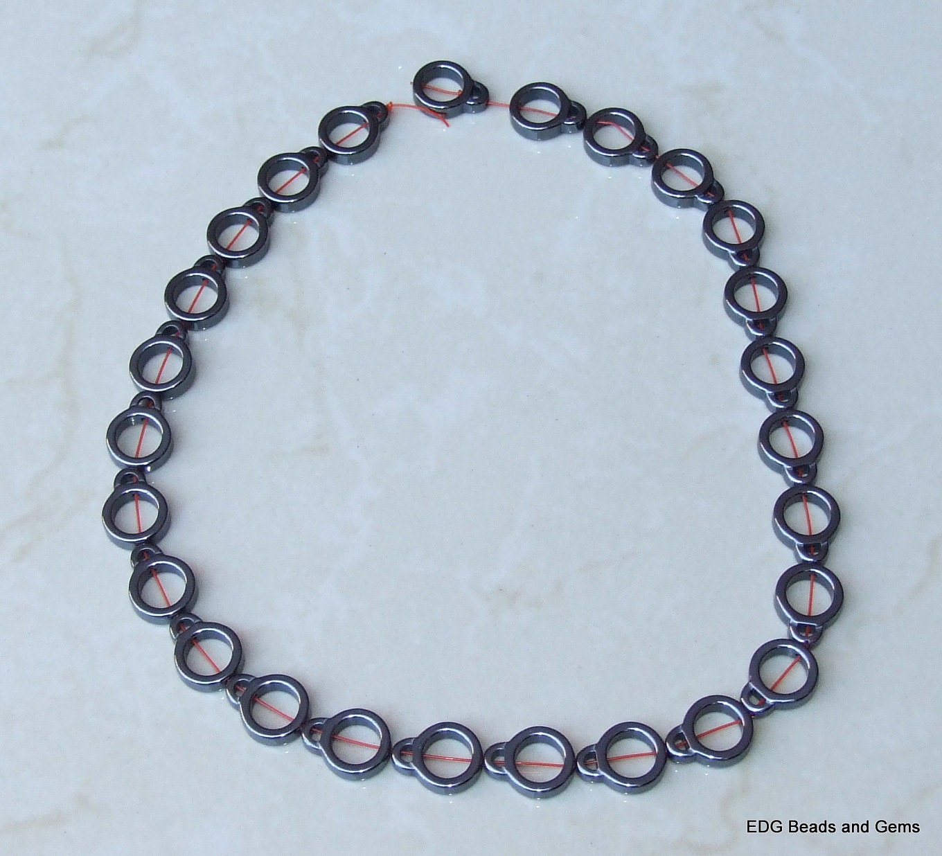 Silver Gray Hematite Round Circle Beads - 16 inch strand - 12mm x 16mm - EDGBeadsandGems