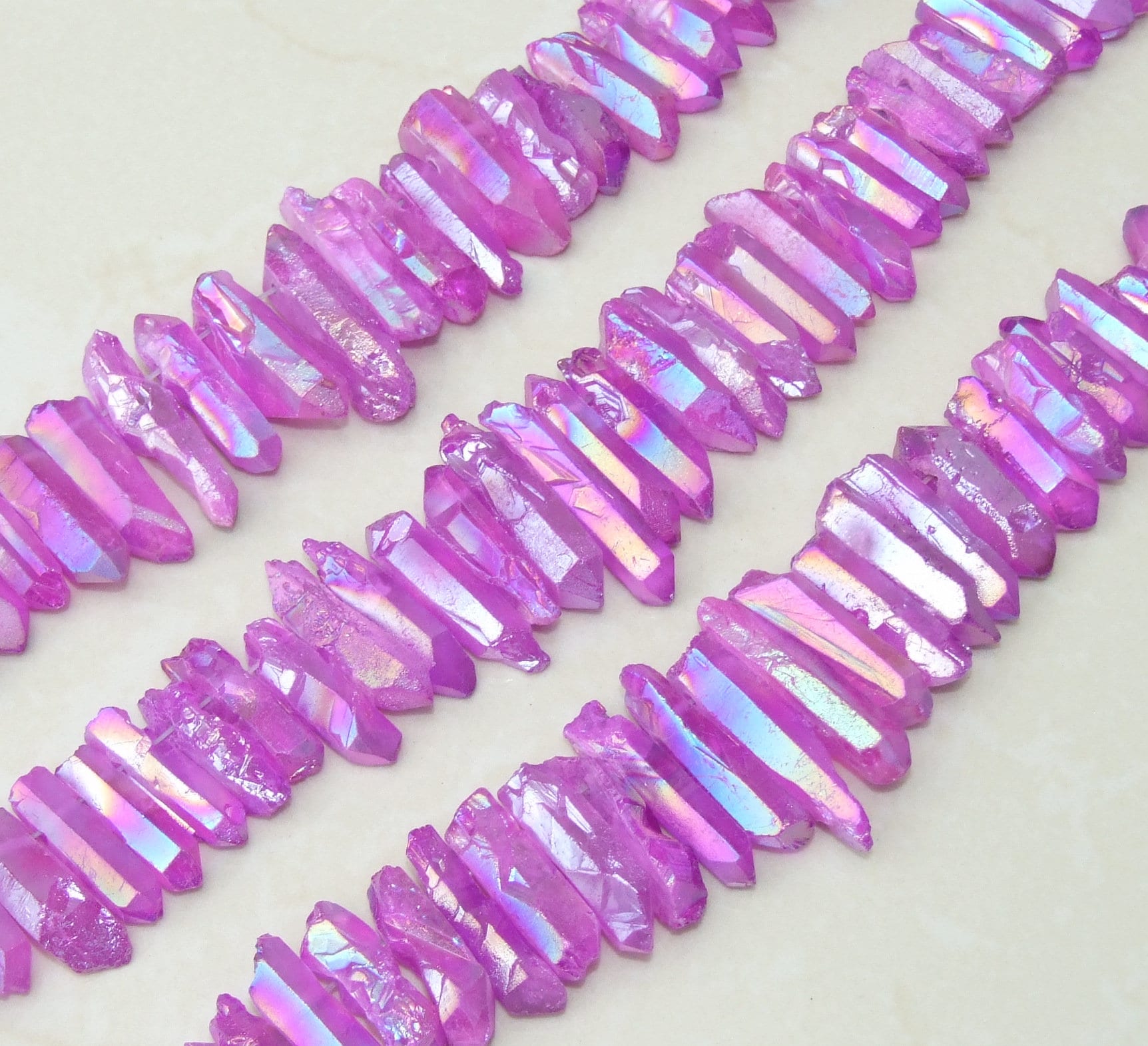 Purple Titanium Angel Aura Quartz Points, Quartz Points Strand, Raw Quartz Points Drilled, Quartz Crystals Points Strand Beads, 20-40mm - EDGBeadsandGems