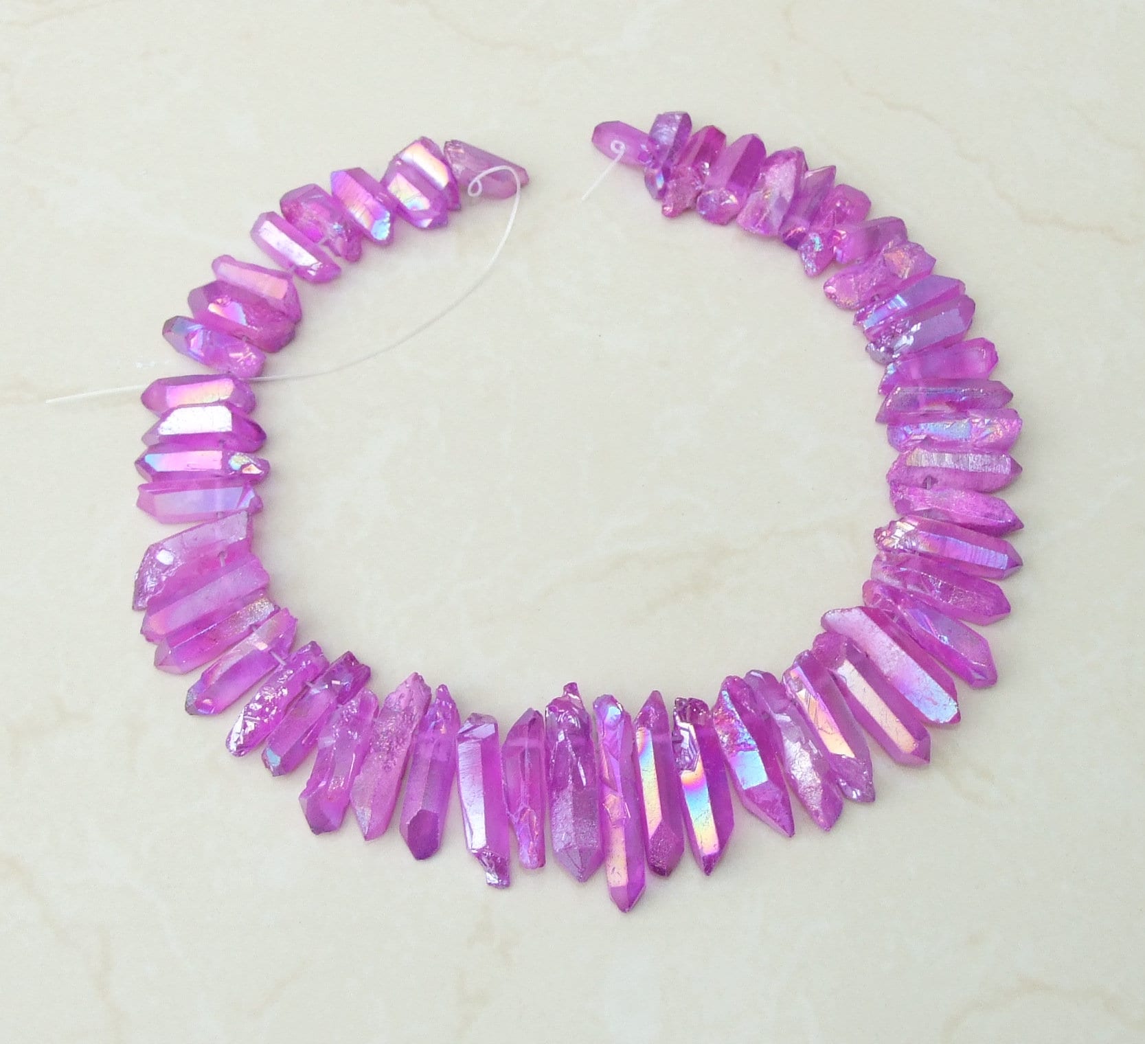 Purple Titanium Angel Aura Quartz Points, Quartz Points Strand, Raw Quartz Points Drilled, Quartz Crystals Points Strand Beads, 20-40mm - EDGBeadsandGems