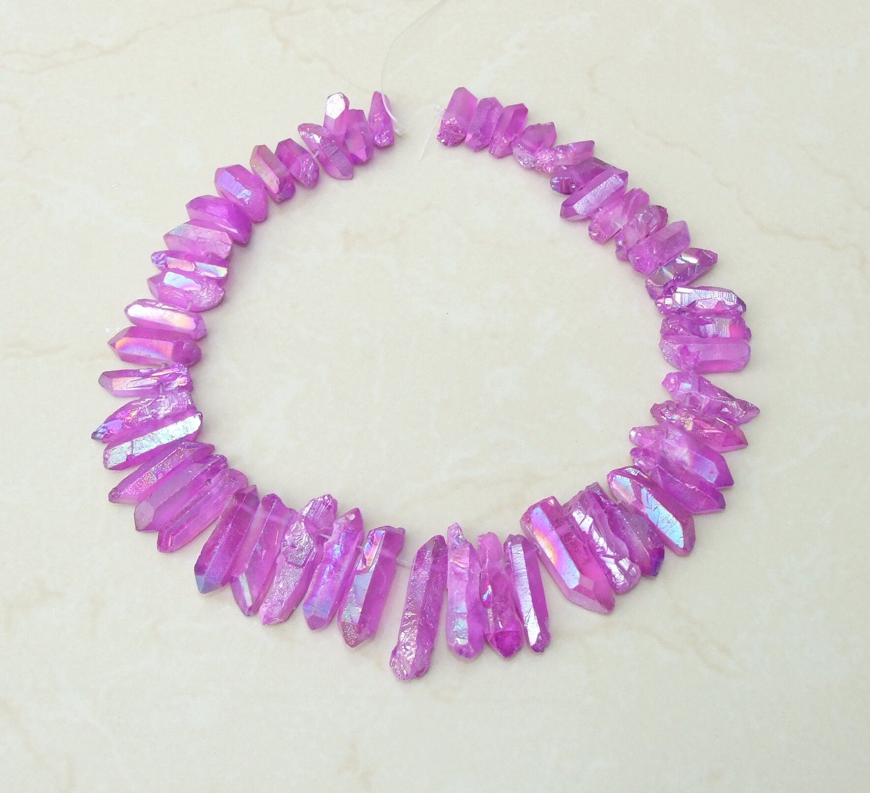 Purple Titanium Angel Aura Quartz Points, Quartz Points Strand, Raw Quartz Points Drilled, Quartz Crystals Points Strand Beads, 20-40mm - EDGBeadsandGems