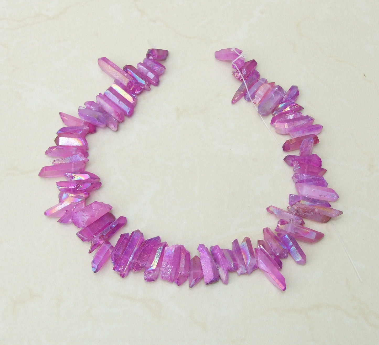 Purple Titanium AB Quartz Points, Titanium Quartz Points Strand, Raw Quartz Points Drilled, Quartz Crystals Points Strand Beads, 20-30mm - EDGBeadsandGems