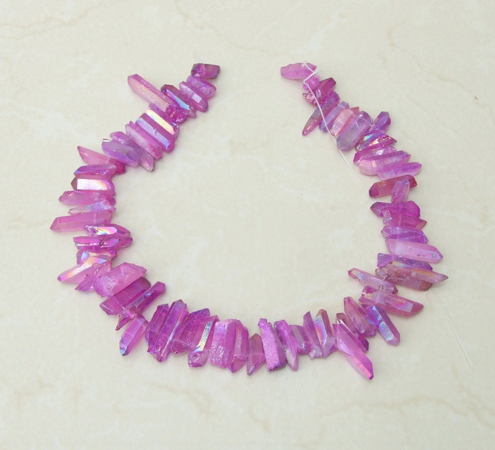 Purple Titanium AB Quartz Points, Titanium Quartz Points Strand, Raw Quartz Points Drilled, Quartz Crystals Points Strand Beads, 20-30mm - EDGBeadsandGems