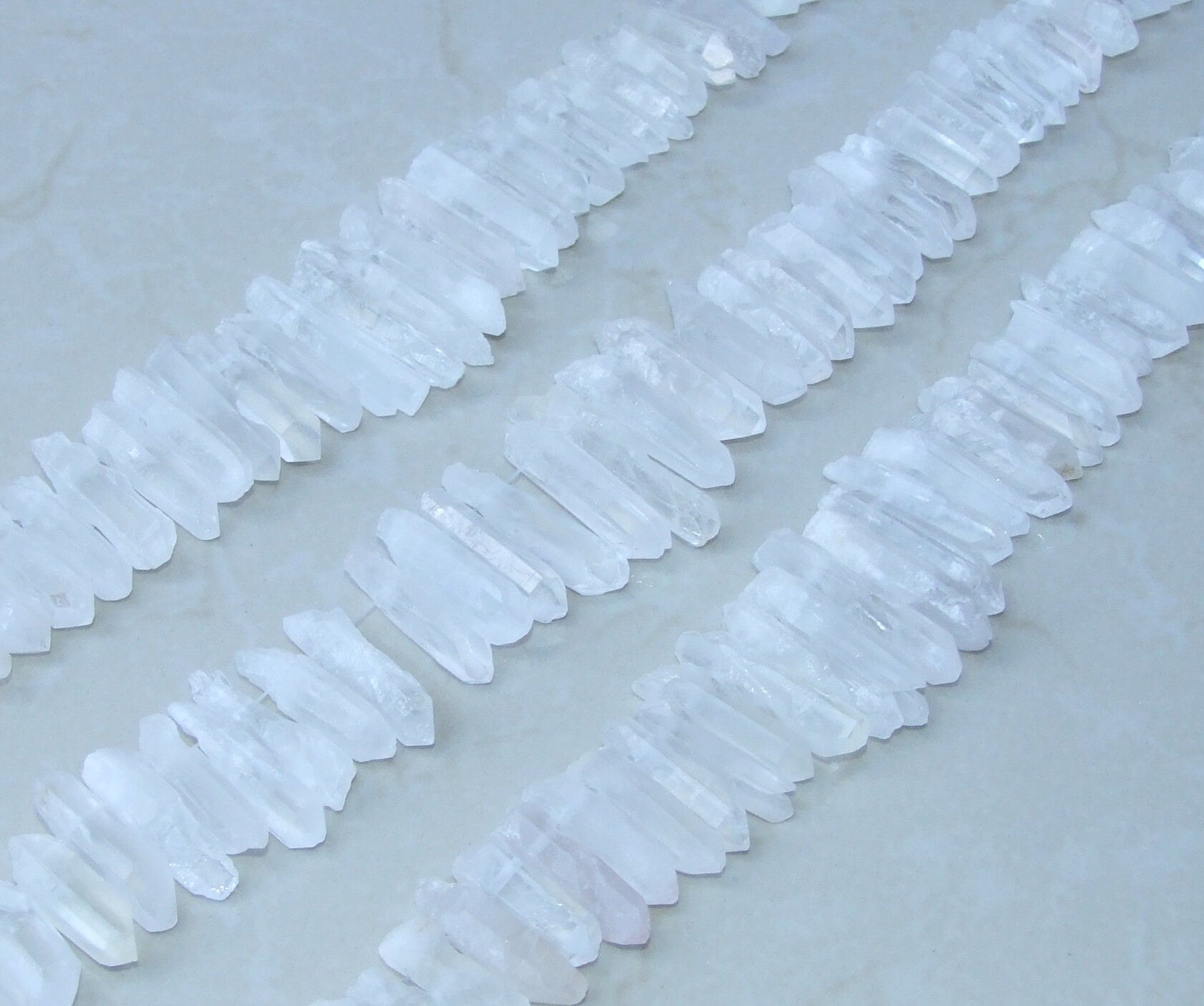 Thick Clear Quartz Points, Crystals Points, Raw Rough Natural Quartz, Graduated, Gemstone Beads, Quartz Jewelry, Full Strand - 20mm - 40+mm - EDGBeadsandGems