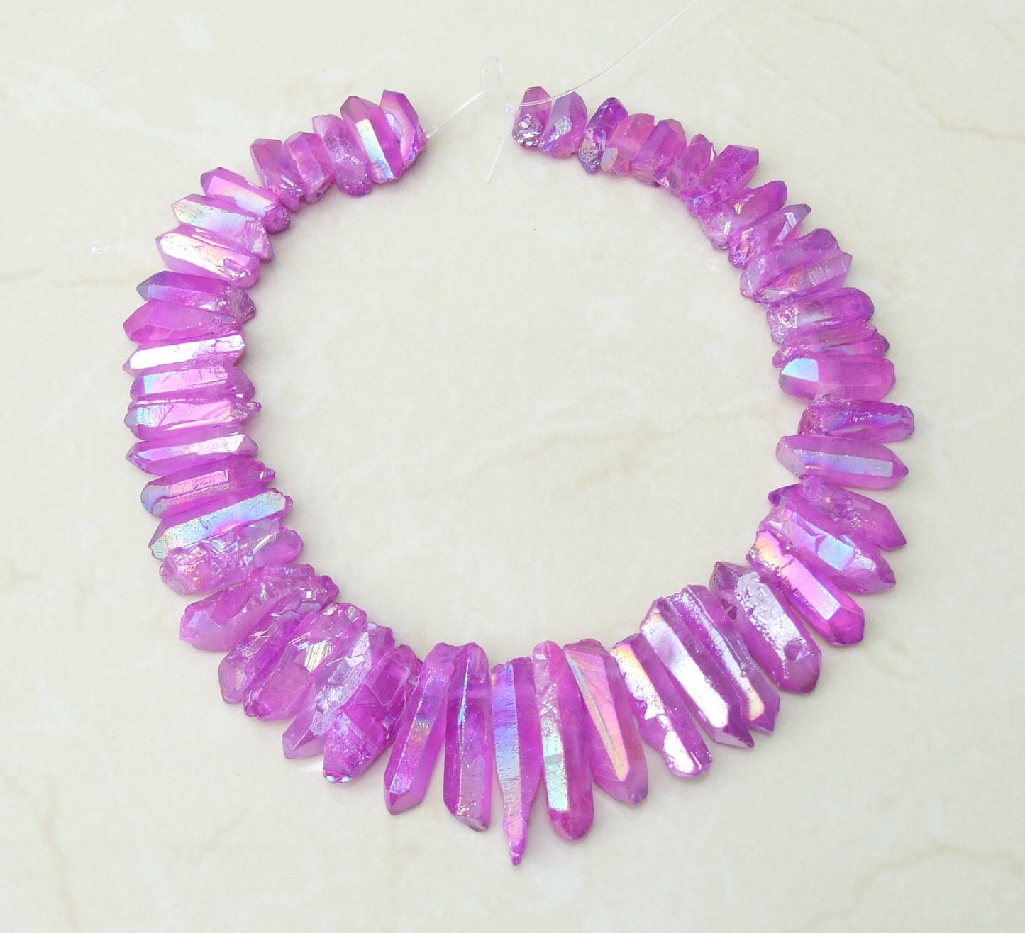 Purple Titanium Angel Aura Quartz Points, Quartz Points Strand, Raw Quartz Points Drilled, Quartz Crystals Points Strand Beads, 20-40mm - EDGBeadsandGems