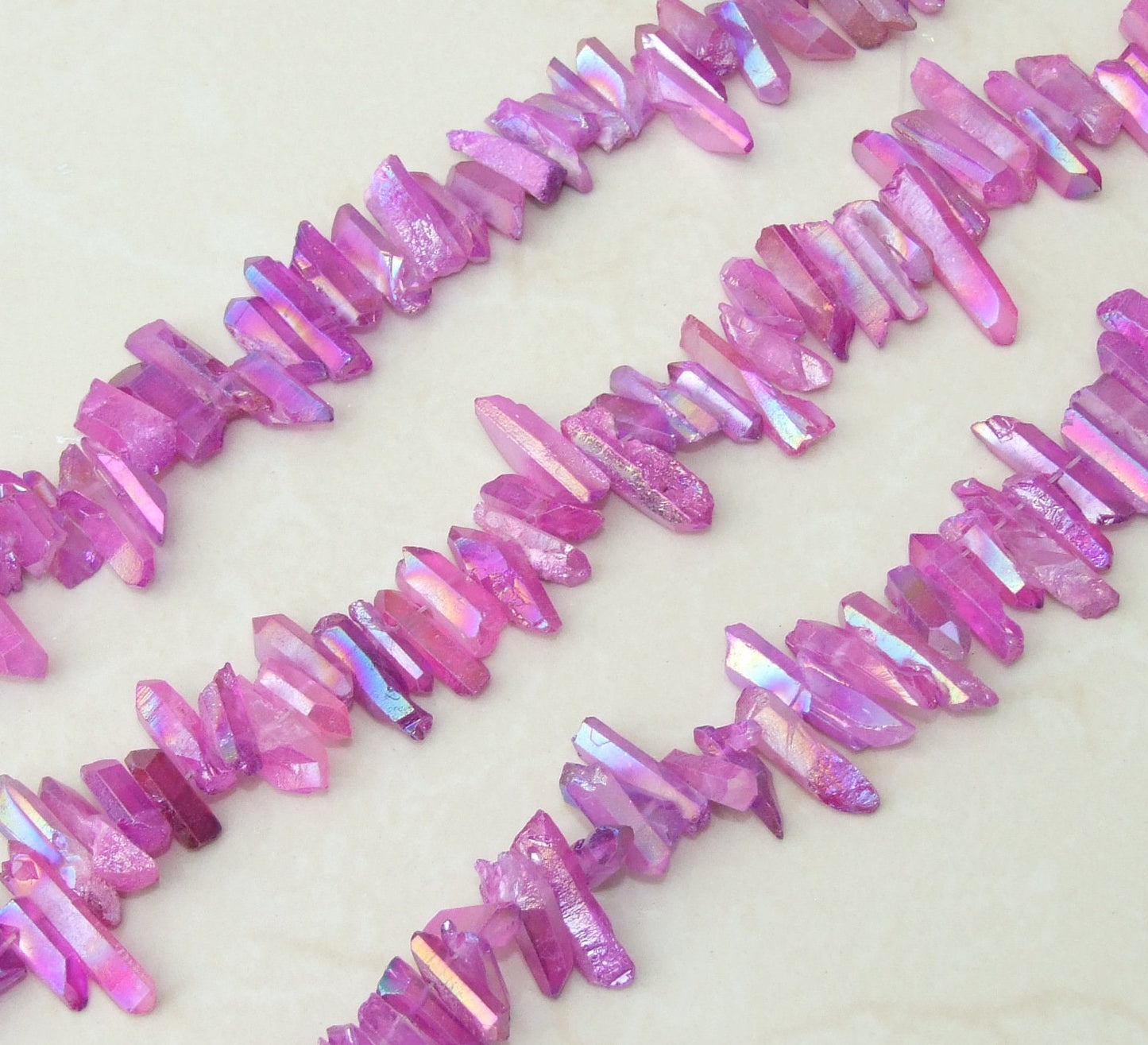 Purple Titanium AB Quartz Points, Titanium Quartz Points Strand, Raw Quartz Points Drilled, Quartz Crystals Points Strand Beads, 20-30mm - EDGBeadsandGems