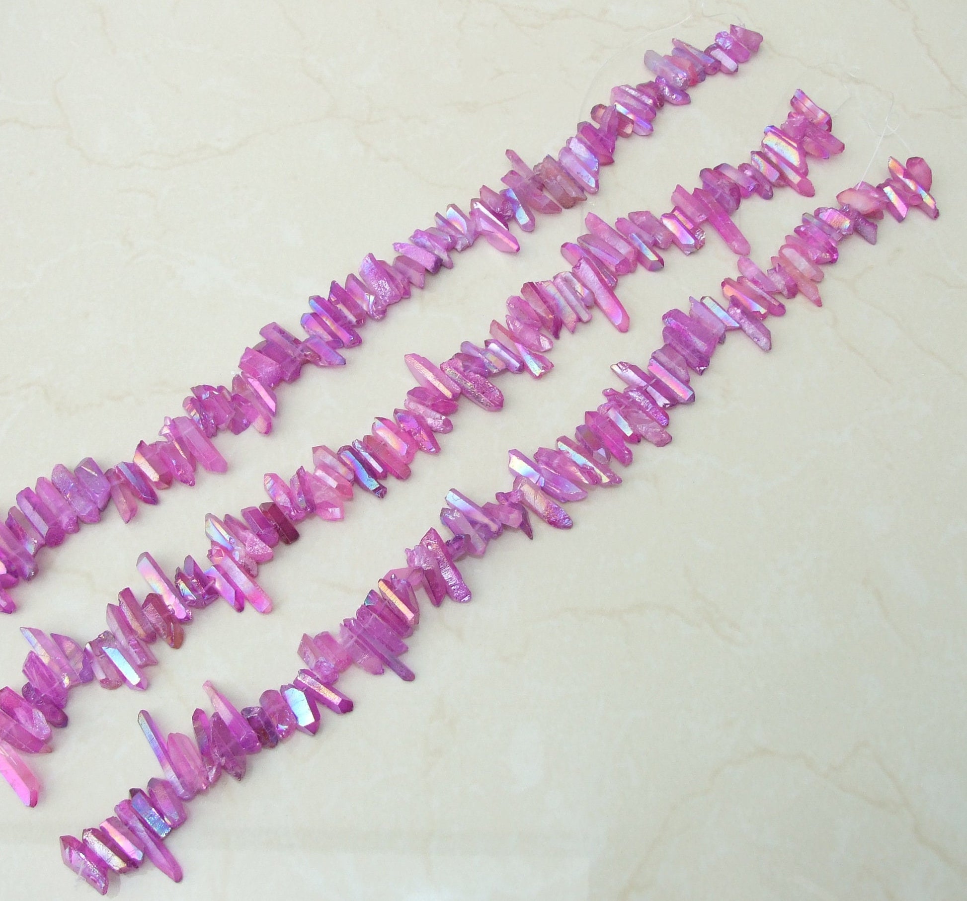 Purple Titanium AB Quartz Points, Titanium Quartz Points Strand, Raw Quartz Points Drilled, Quartz Crystals Points Strand Beads, 20-30mm - EDGBeadsandGems