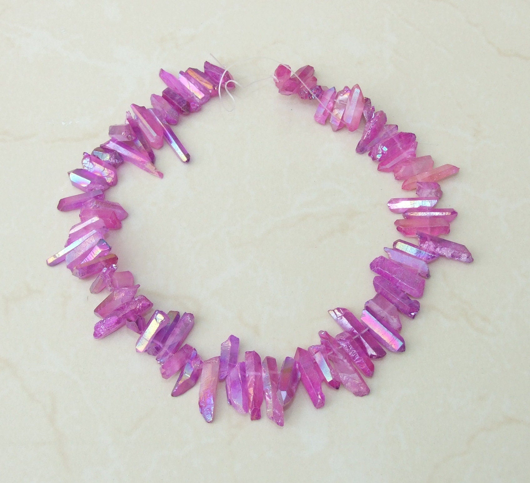 Purple Titanium AB Quartz Points, Titanium Quartz Points Strand, Raw Quartz Points Drilled, Quartz Crystals Points Strand Beads, 20-30mm - EDGBeadsandGems