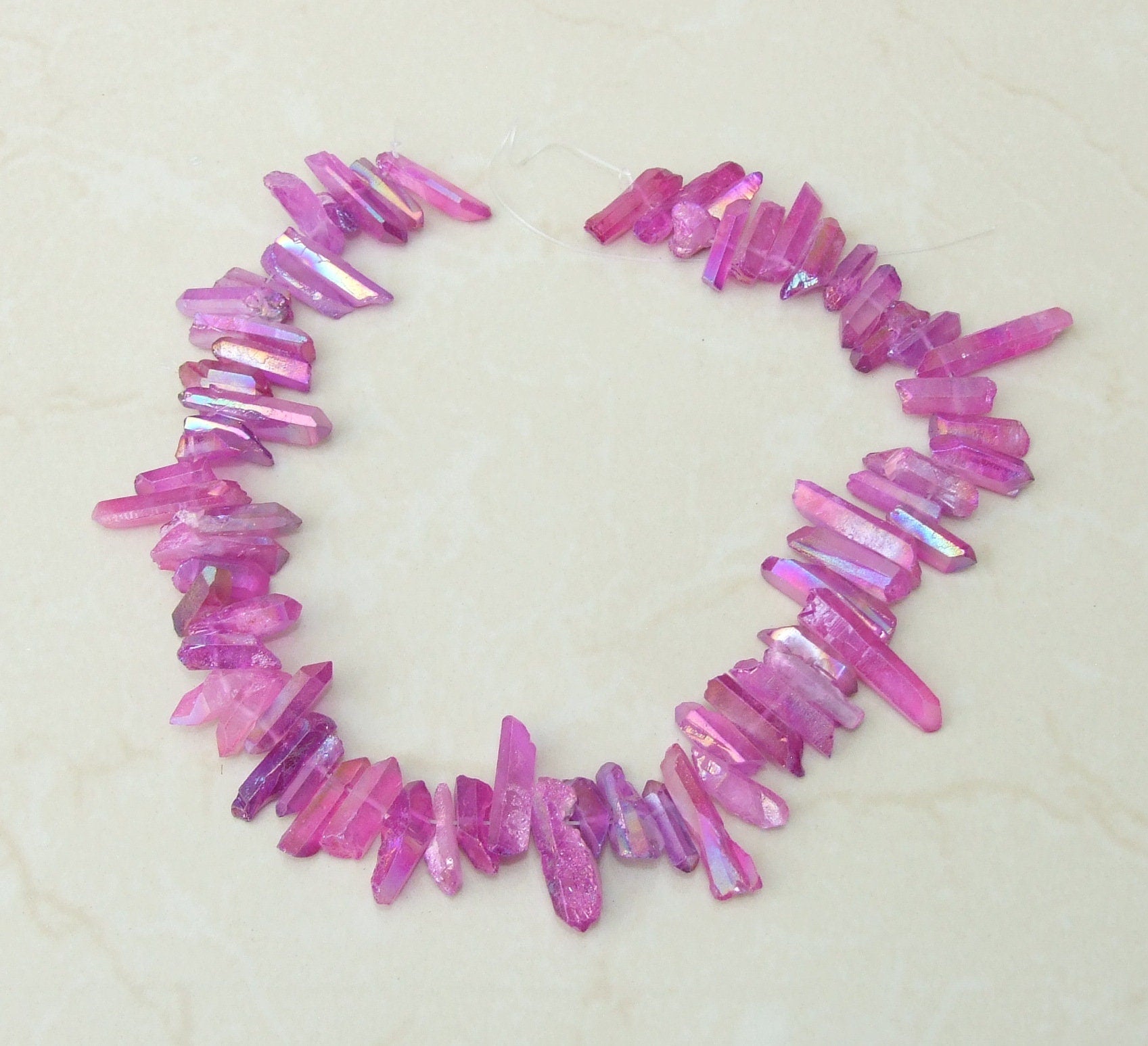 Purple Titanium AB Quartz Points, Titanium Quartz Points Strand, Raw Quartz Points Drilled, Quartz Crystals Points Strand Beads, 20-30mm - EDGBeadsandGems