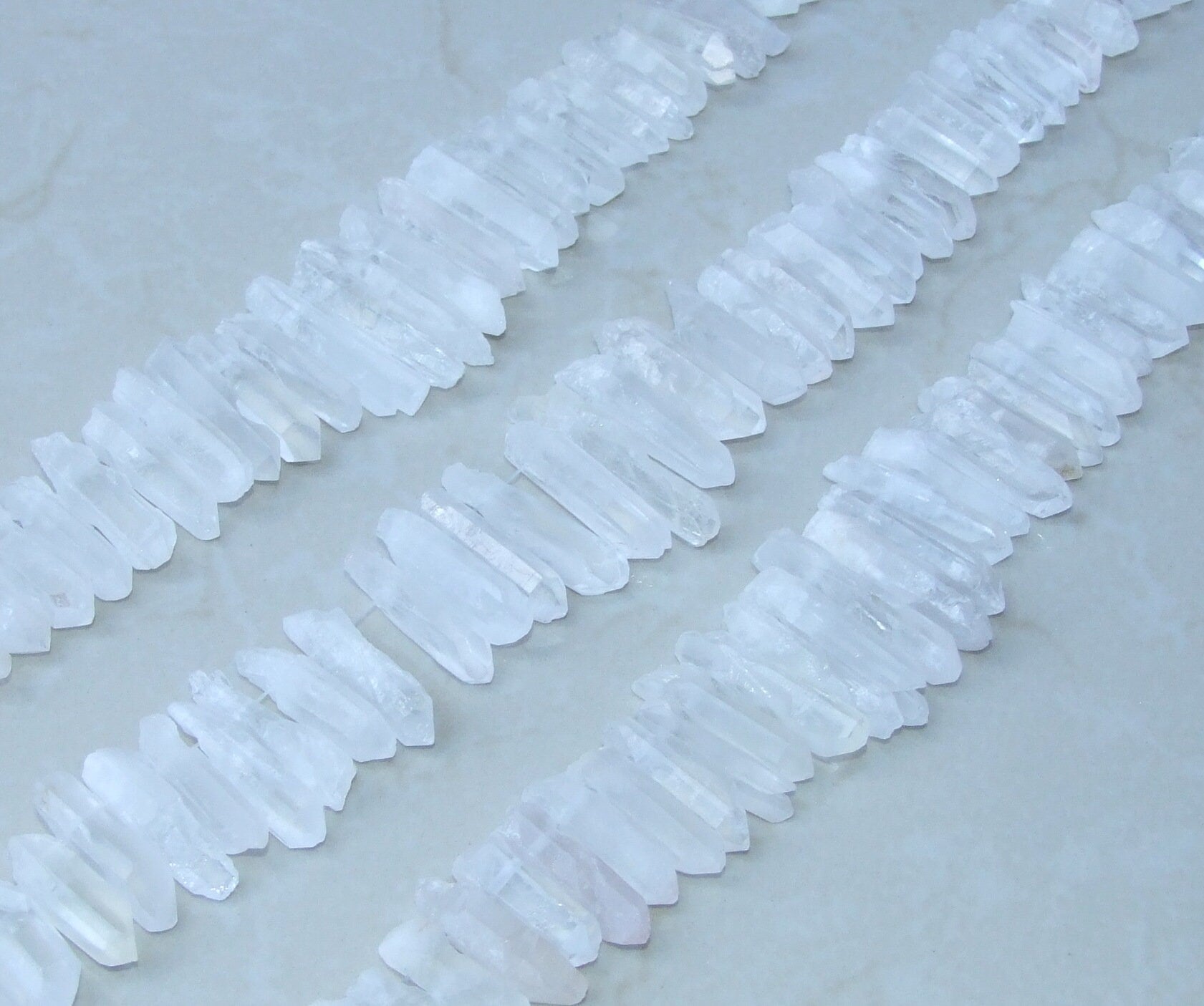 Thick Clear Quartz Points, Crystals Points, Raw Rough Natural Quartz, Graduated, Gemstone Beads, Quartz Jewelry, Half Strand - 20mm - 38mm - EDGBeadsandGems