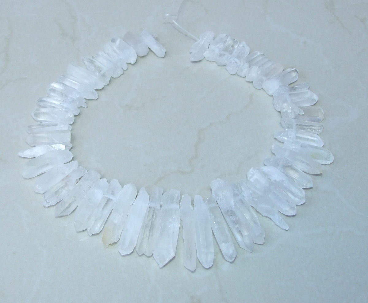 Clear Quartz Points, Crystals Points, Raw Rough Natural Quartz, Graduated, Gemstone Beads, Quartz Jewelry, Half Strand - 20mm - 40mm - EDGBeadsandGems