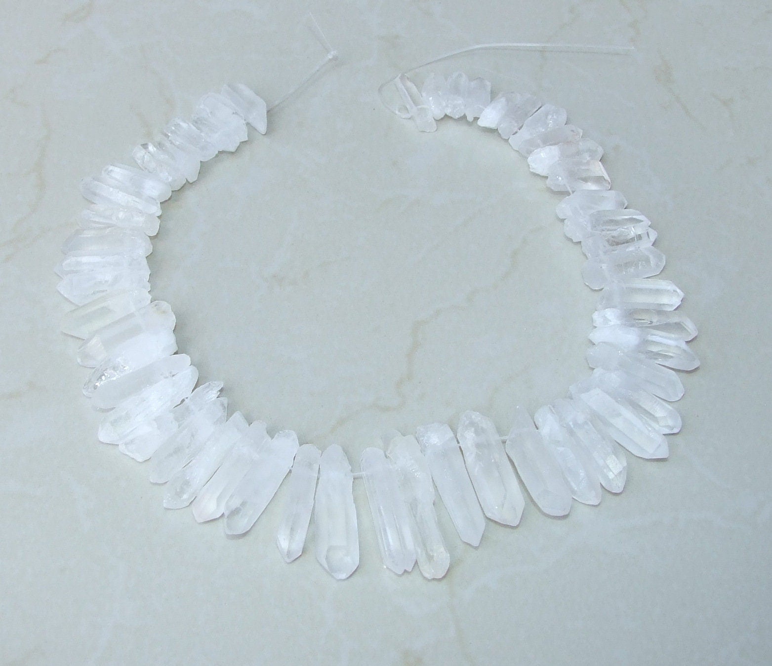 Thick Clear Quartz Points, Crystals Points, Raw Rough Natural Quartz, Graduated, Gemstone Beads, Quartz Jewelry, Full Strand - 20mm - 40+mm - EDGBeadsandGems