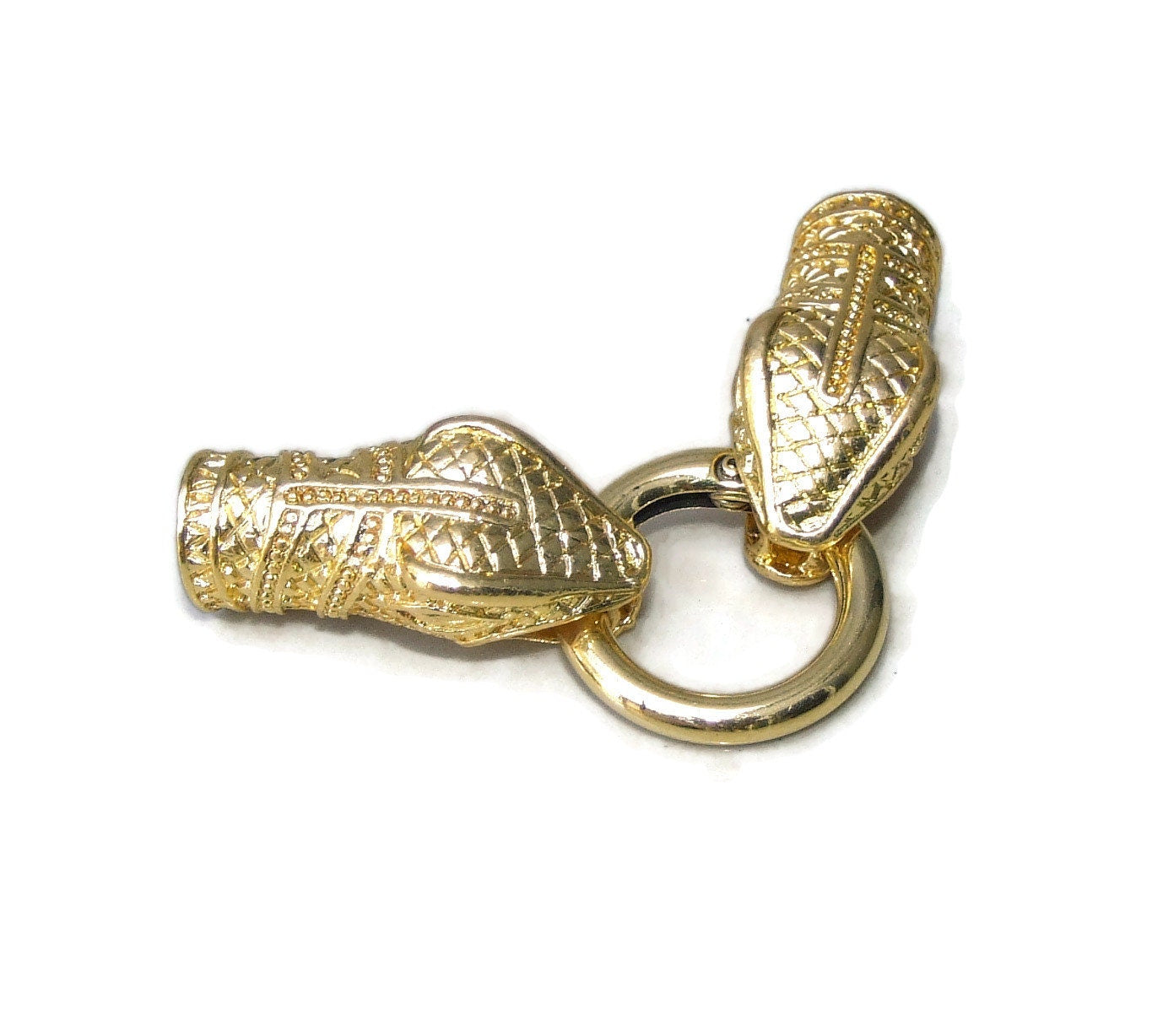 Snake Head Cord End Cap Clasp Lock Ring - Gold Tone - Dragon Head - Necklace Bracelet Clasp - Leather Cord End - Alloy - 11mm x 33mm - EDGBeadsandGems