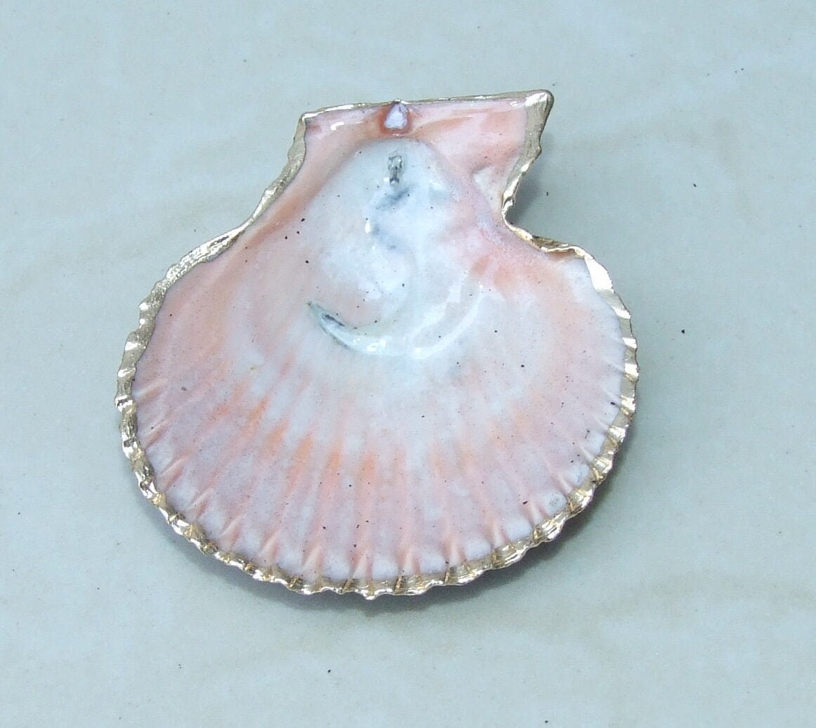 Hand Painted Scallop Shell Pendant, Gold Edge Loop, Natural Seashell, Sea Shell, Shell Necklace, Beach Jewelry, Ocean Seashell, 40-53mm 05T