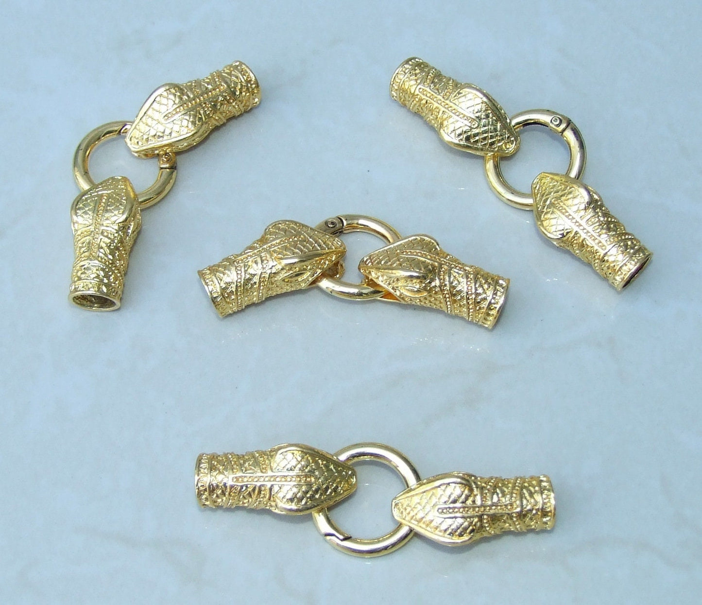 Snake Head Cord End Cap Clasp Lock Ring - Gold Tone - Dragon Head - Necklace Bracelet Clasp - Leather Cord End - Alloy - 11mm x 33mm - EDGBeadsandGems