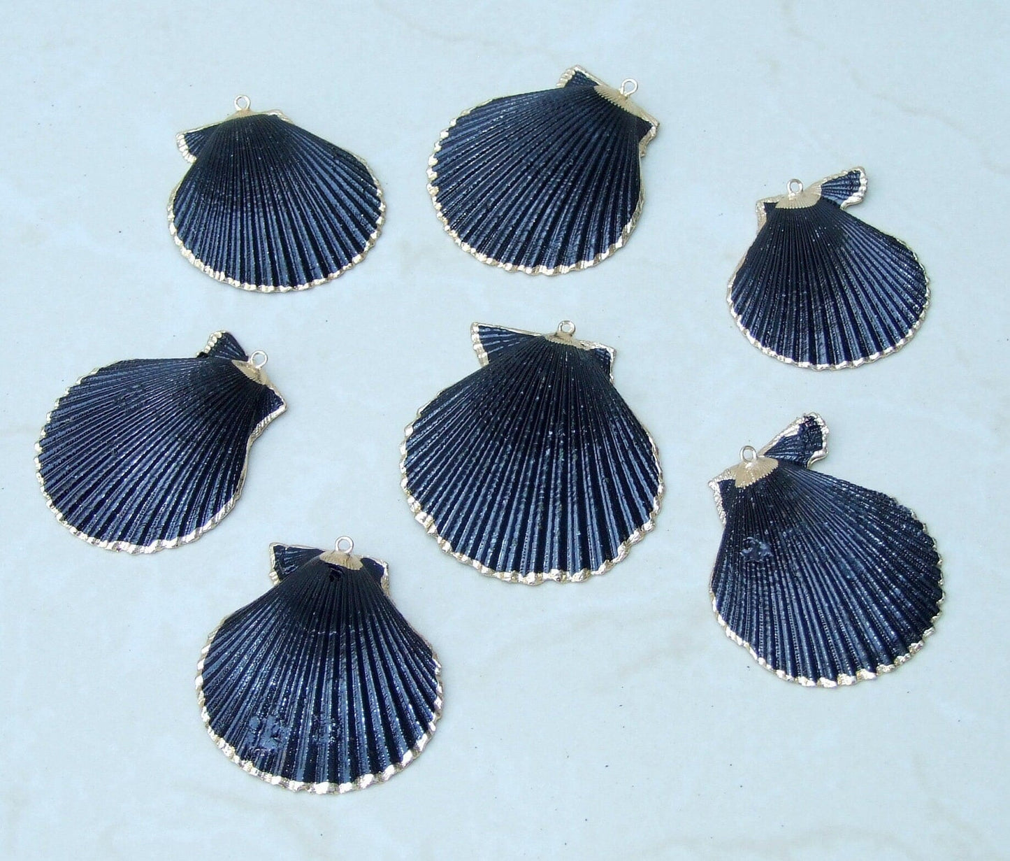 Hand Painted Scallop Shell Pendant, Gold Edge Loop, Natural Seashell, Sea Shell, Shell Necklace, Beach Jewelry, Ocean Seashell, 40-53mm 05T