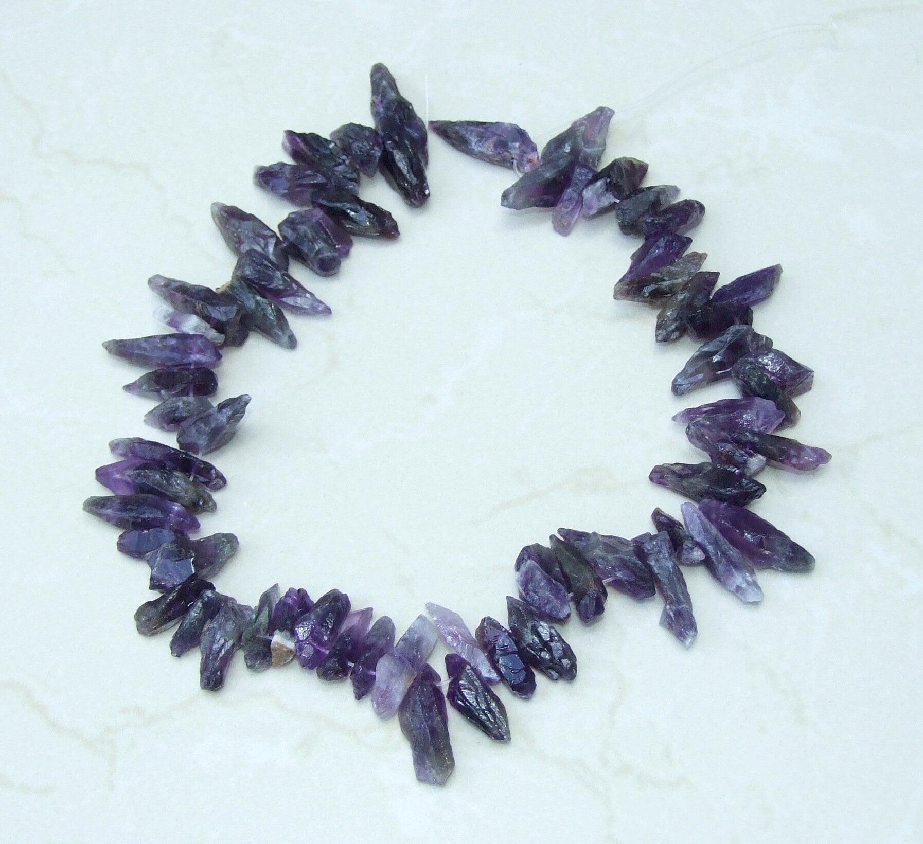 Small Raw Amethyst Quartz Points, Deep Purple Quartz Amethyst Beads, Gemstone Beads, Gemstone Pendants, Jewelry Stones, Half Strand, 20-30mm - EDGBeadsandGems