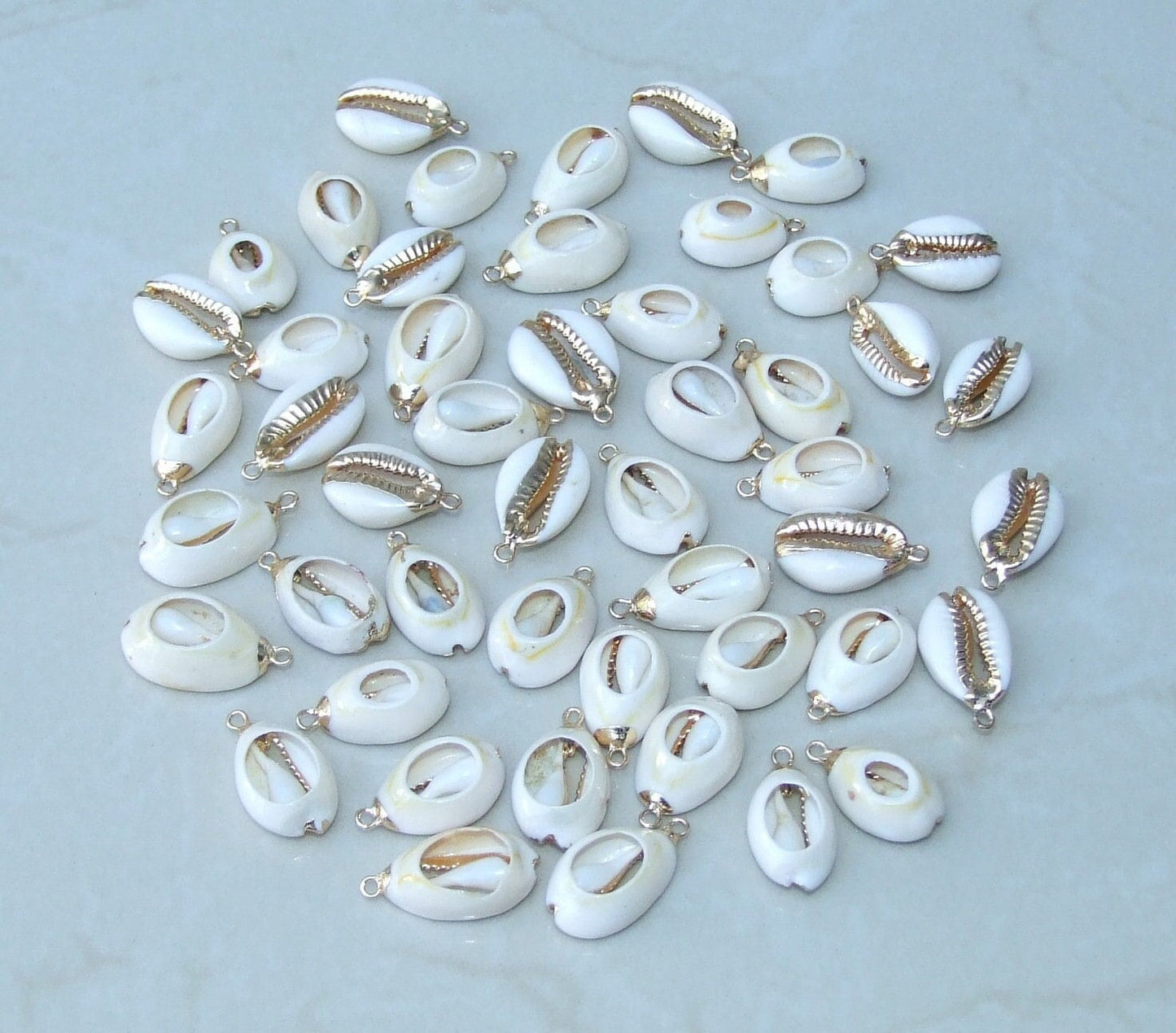 4 Gold Plated Cowrie Shell Pendants, Shell Charm, Cowrie Shell Necklace, Seashell Necklace, Beach Necklace, Seashell jewelry, 18-22mm, 4-19 - EDGBeadsandGems