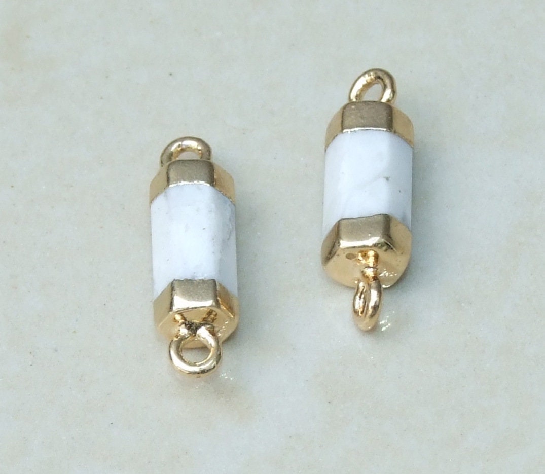 Small Howlite Connector, Faceted Link Tube Cylinder Connector, Stone Pendant, Pink Jade Pendant, Gemstone Pendant, 5mm x 22mm - EDGBeadsandGems