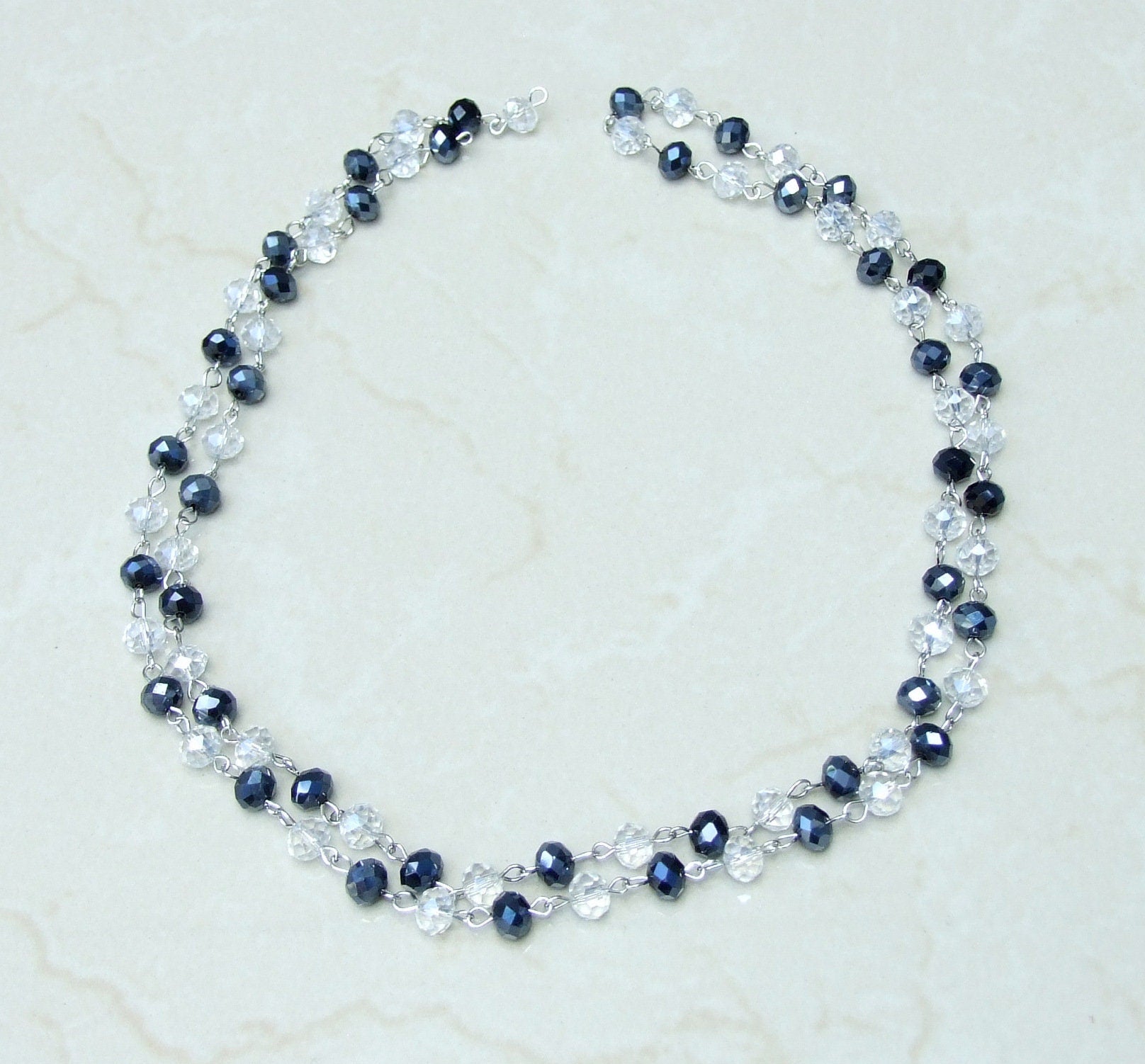 Black Clear Glass Rosary Chain, 1 Meter, Silver Chain, Bulk Chain, Glass Beads, Beaded Chain, Body Chain Jewelry, Necklace, Belly Chain, 706 - EDGBeadsandGems