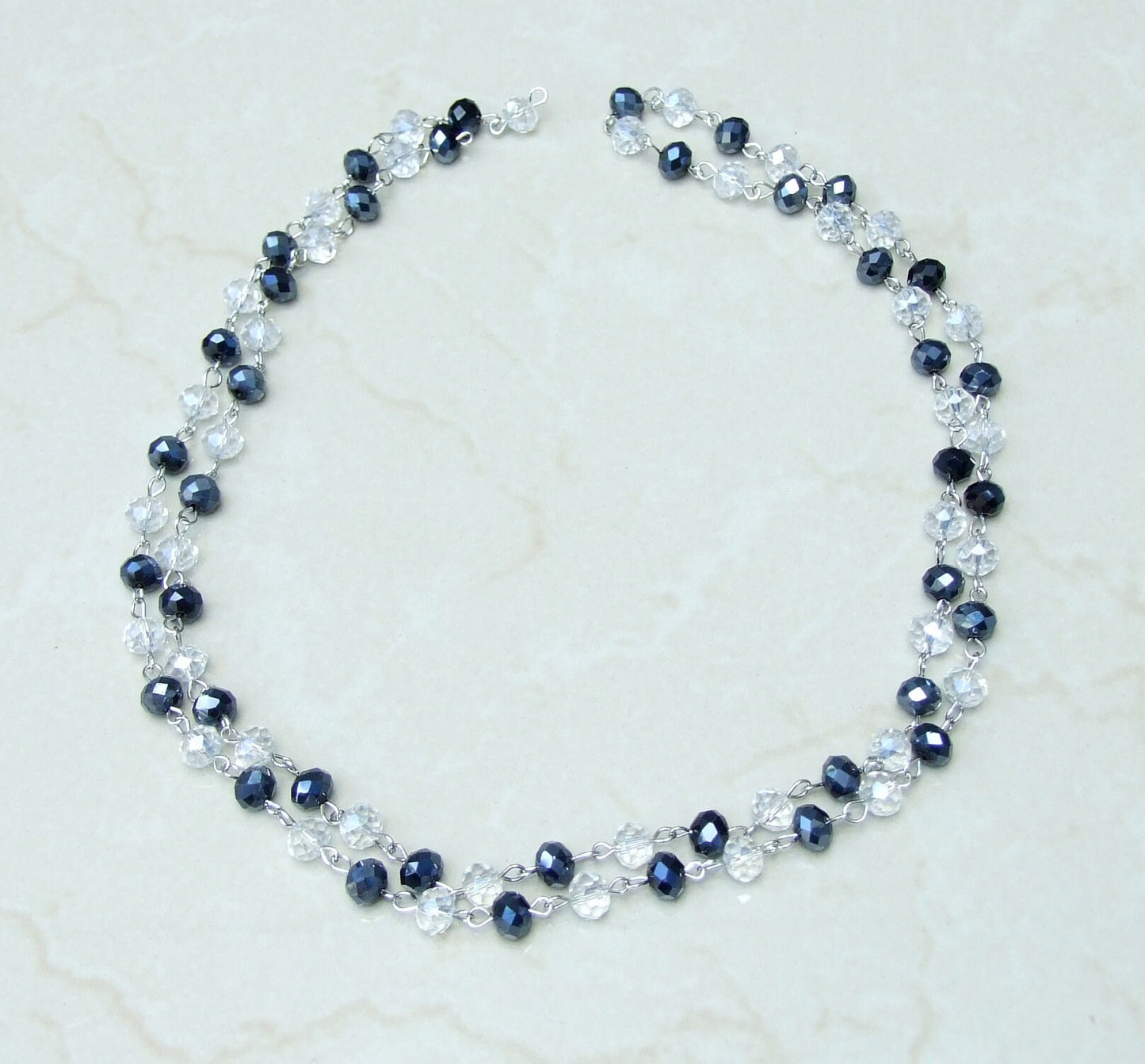 Black Clear Glass Rosary Chain, 1 Meter, Silver Chain, Bulk Chain, Glass Beads, Beaded Chain, Body Chain Jewelry, Necklace, Belly Chain, 706 - EDGBeadsandGems