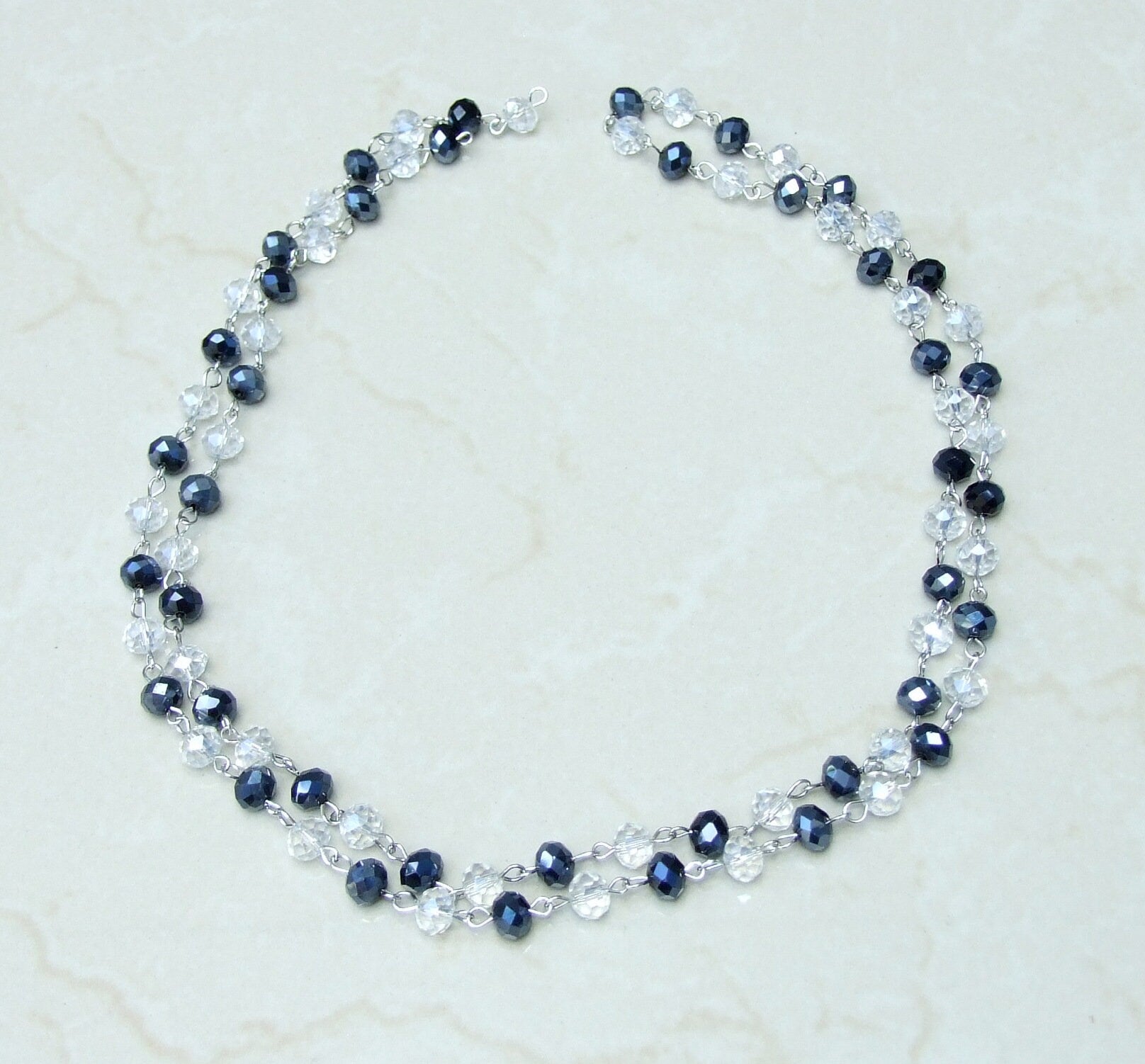 Black Clear Glass Rosary Chain, 1 Meter, Silver Chain, Bulk Chain, Glass Beads, Beaded Chain, Body Chain Jewelry, Necklace, Belly Chain, 706 - EDGBeadsandGems