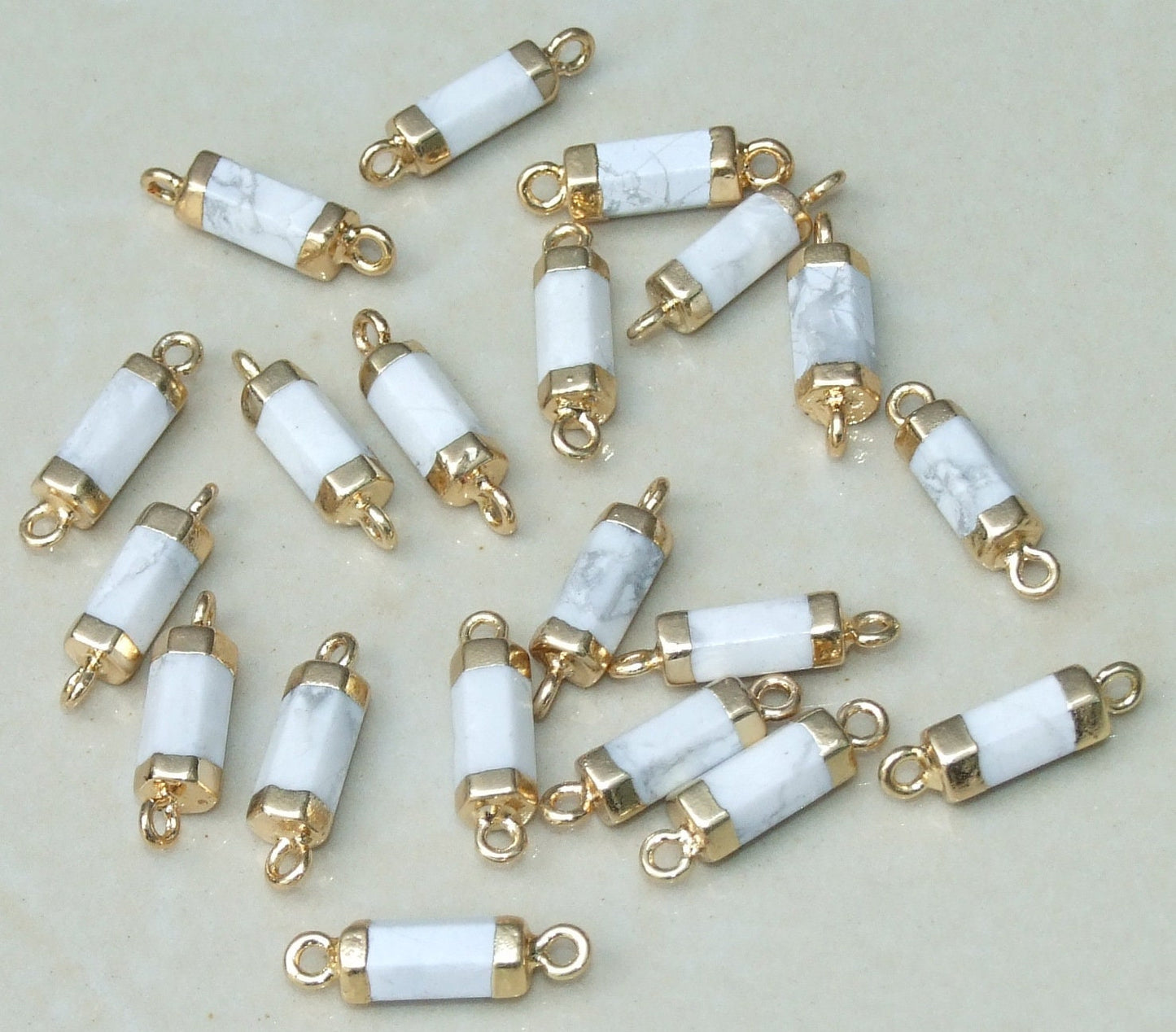 Small Howlite Connector, Faceted Link Tube Cylinder Connector, Stone Pendant, Pink Jade Pendant, Gemstone Pendant, 5mm x 22mm - EDGBeadsandGems