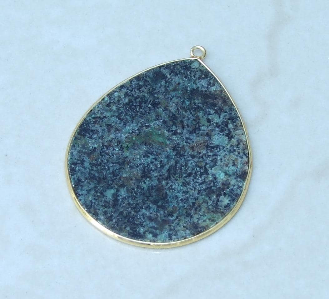 Large Natural Agate Druzy Pendant, Gemstone Pendant, Gold Plated Edge, Agate Slice Pendant, Jewelry Stone Pendant, BOHO - 47mm x 55mm - 6901 - EDGBeadsandGems