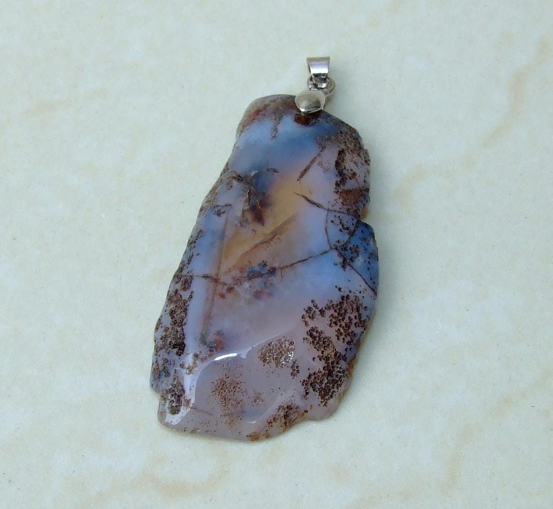 Blossom Agate Pendant, Natural Stone Pendant, Druzy Pendant, Polished Gemstone Pendant, Jewelry Stone, Necklace Pendant, 34mm x 50mm - 9529 - EDGBeadsandGems