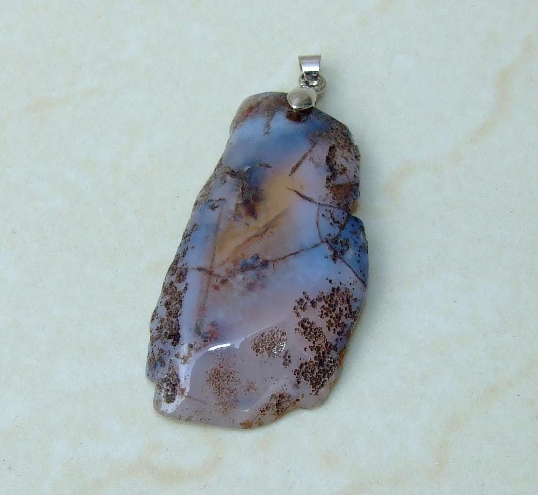 Blossom Agate Pendant, Natural Stone Pendant, Druzy Pendant, Gemstone Pendant, Jewelry Stone, Necklace Pendant, 39mm x 49mm - 9513 - EDGBeadsandGems