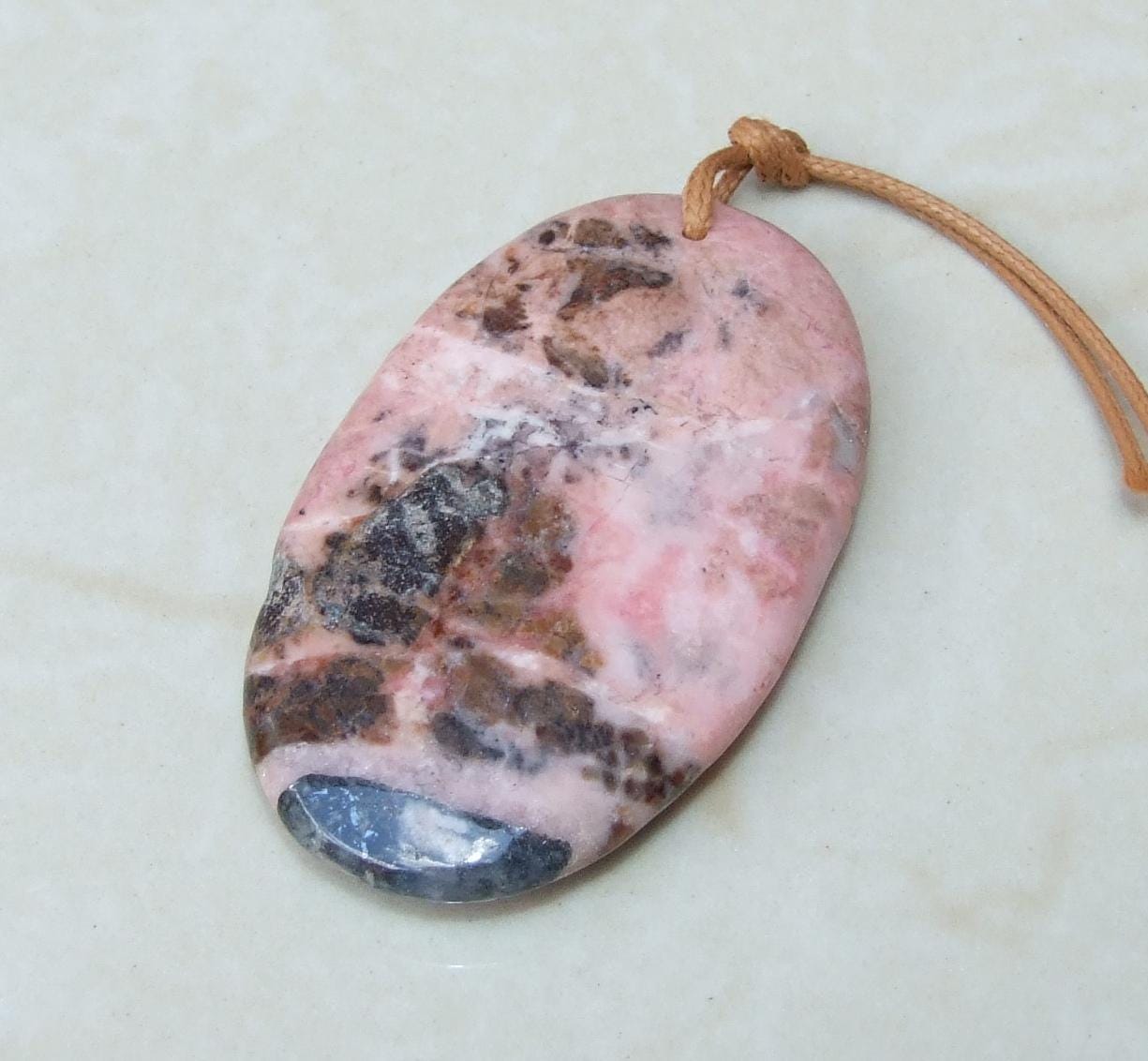 Picture Jasper Pendant - Gemstone Pendant - Natural Stone - Matte Finish - Stone - Slab - Gold Plated Edge and Bail - 40mm x 52mm - 6375 - EDGBeadsandGems