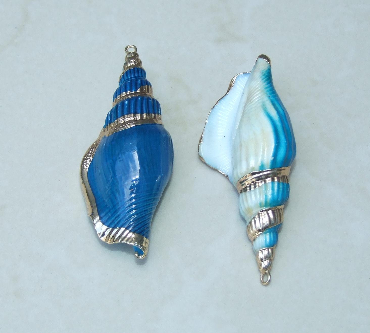 Large Blue Spiral Sea Shell Pendant, Gold Edge, Spiral Shell Bead, Seashell Pendant, Cone Shell, Conch Shell, Beach Ocean Jewelry, 05B - EDGBeadsandGems
