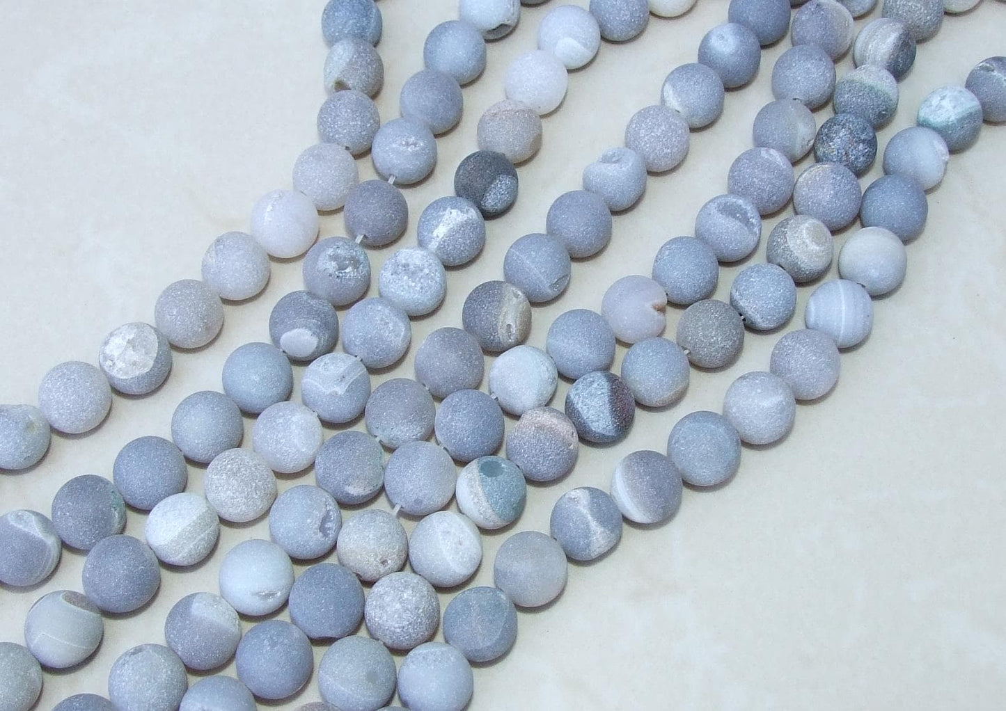 Round Druzy Agate Beads, Natural Druzy Stand, Frosted Agate Beads, 12mm Druzy Beads, Gray Agate Beads, Matte Agate Beads, Druzy Quartz - EDGBeadsandGems