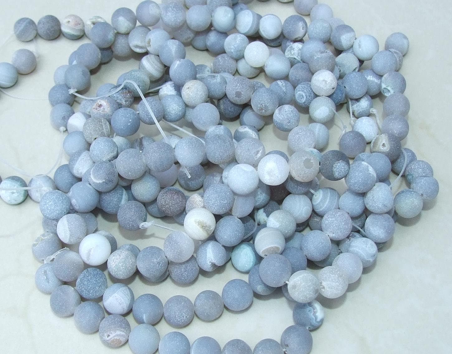 Round Druzy Agate Beads, Natural Druzy Stand, Frosted Agate Beads, 12mm Druzy Beads, Gray Agate Beads, Matte Agate Beads, Druzy Quartz - EDGBeadsandGems