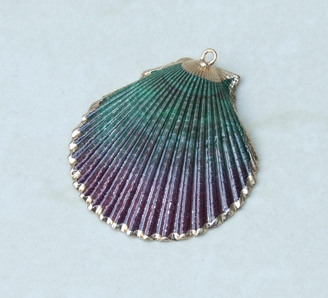 Liquid Metal Leaf Pendant - Large Leaf Pendant - Autumn Leaf - Blue - BOHO - Tribal - 32mm x 66mm - 2256 - EDGBeadsandGems