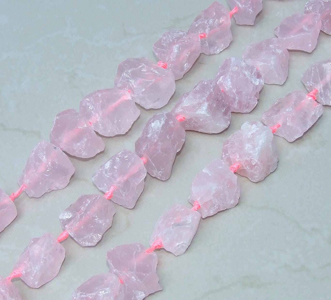 Rose Quartz Nuggets, Rough and Raw, Gemstone Nuggets, Natural Stone Jewelry, Full and Half Strands, Graduated, 25mm - 35mm - EDGBeadsandGems