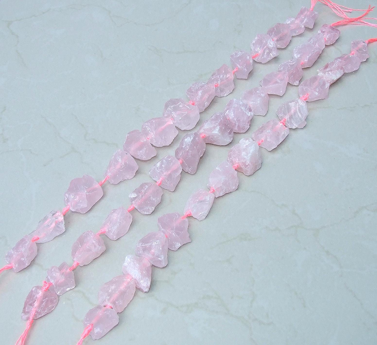 Rose Quartz Nuggets, Rough and Raw, Gemstone Nuggets, Natural Stone Jewelry, Full and Half Strands, Graduated, 25mm - 35mm - EDGBeadsandGems