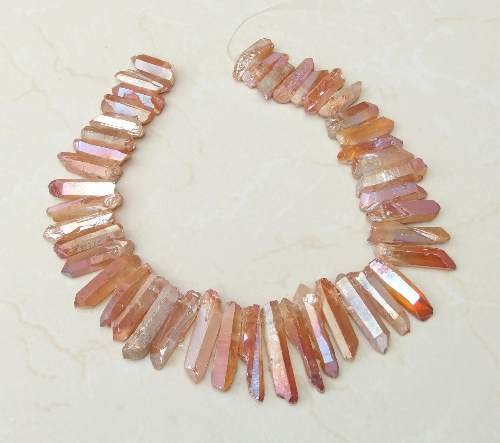 Thick Orange Peach Titanium Angel Aura Quartz Point, Titanium Quartz Points Strand, Raw Quartz, Crystal Point Strand, Gemstone, 20-40+mm - EDGBeadsandGems