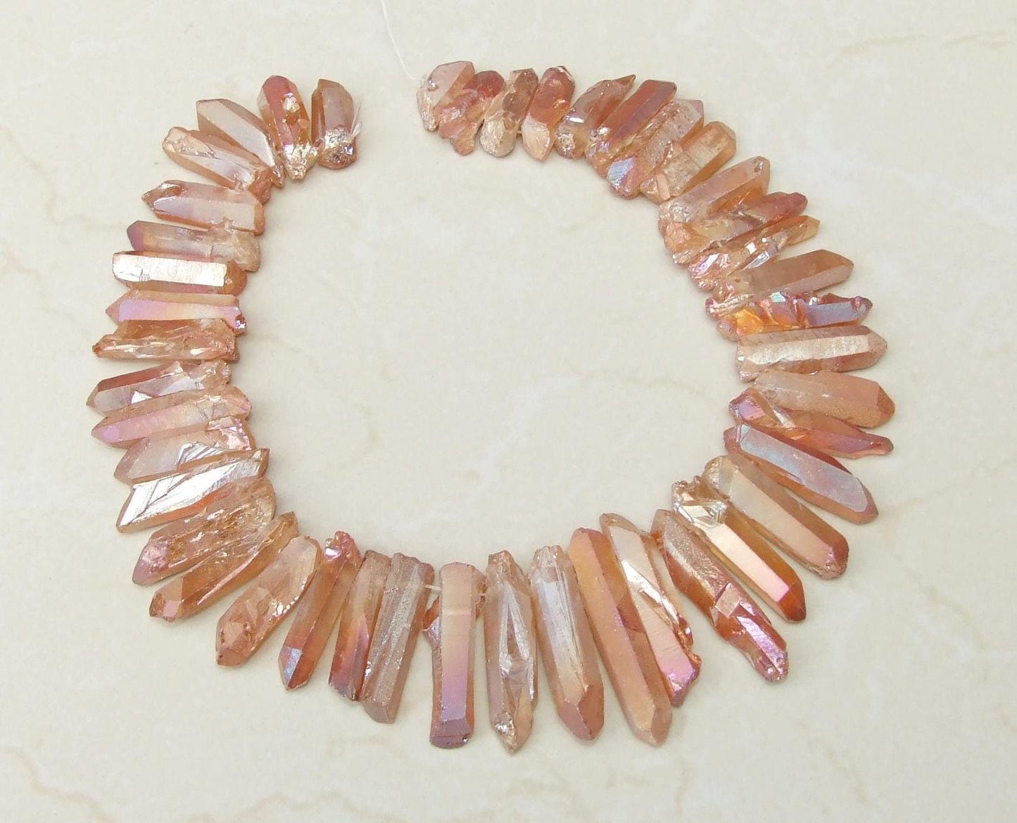 Thick Orange Peach Titanium Angel Aura Quartz Point, Titanium Quartz Points Strand, Raw Quartz, Crystal Point Strand, Gemstone, 20-40+mm - EDGBeadsandGems