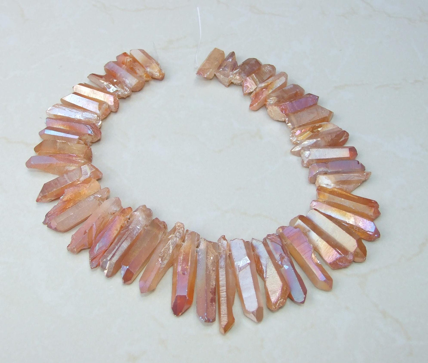 Thick Orange Peach Titanium Angel Aura Quartz Point, Titanium Quartz Points Strand, Raw Quartz, Crystal Point Strand, Gemstone, 20-40+mm - EDGBeadsandGems