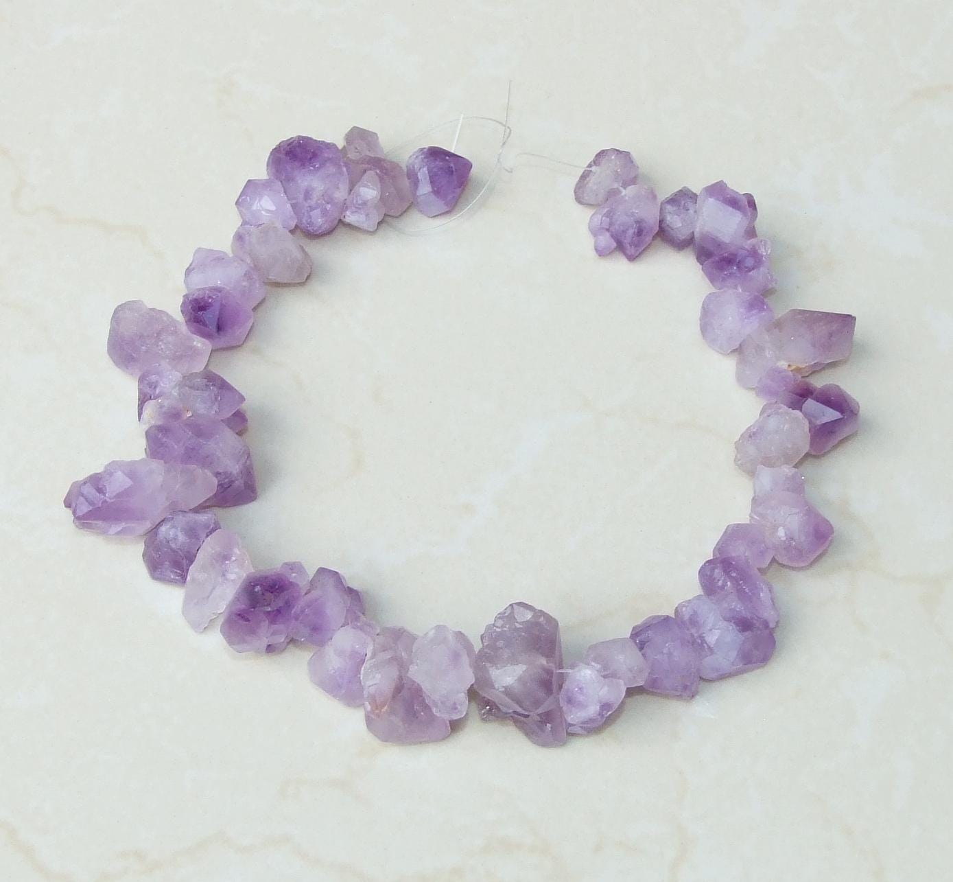 Large Amethyst Quartz Short Points, Dark Purple Quartz Amethyst Nugget, Gemstone Beads, Amethyst Bead, Diamond, Full / Half Strand, 15-25+mm - EDGBeadsandGems