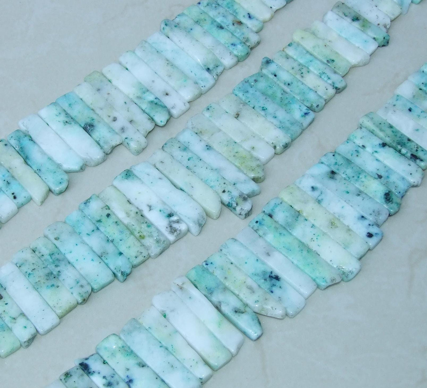 Green & White Jasper Slices, Natural Gemstone Beads, Jasper Stones, Jasper Beads, Jasper Jewelry, Jasper Gemstone, Half Strand, 30mm - 45mm - EDGBeadsandGems