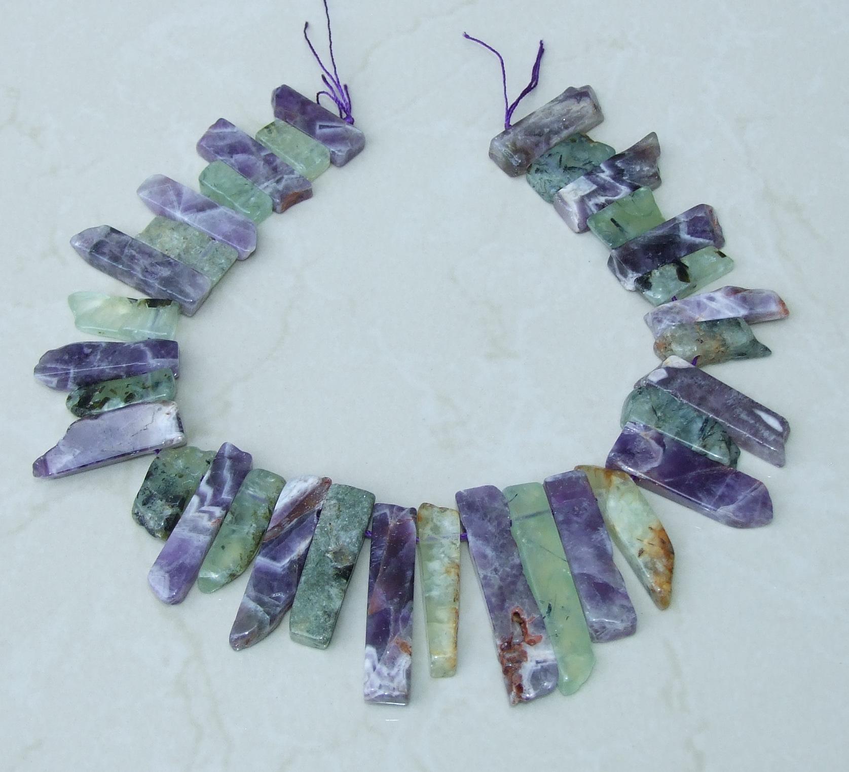 Amethyst & Prehnite Beads, Polished Natural Slices, Gemstone Pendants, Natural Gemstone Slice Beads, Half Strand - 20mm to 50mm - EDGBeadsandGems