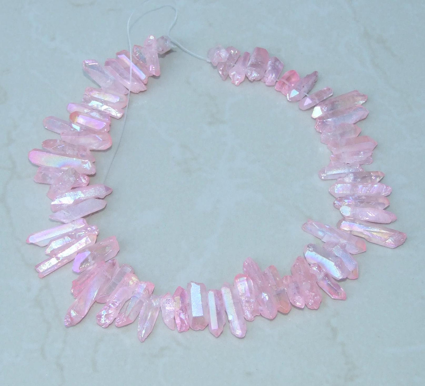 Lite Pink Titanium AB Quartz Cluster Point, Angel Aura Quartz Points Strand, Raw Quartz Points, Random Length, Gemstone Bead Strand, 20-30mm - EDGBeadsandGems